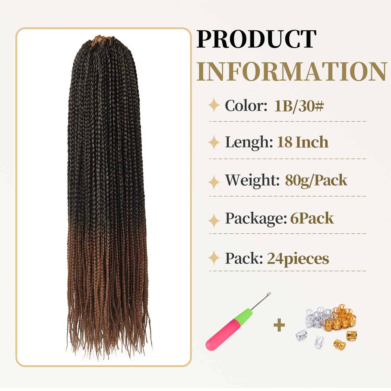 Box Braids Crochet Hair, 18inch Pre Looped Goddess Box Braids Crochet Hair, 6 Packs Braiding Hair Extensions - Image 2