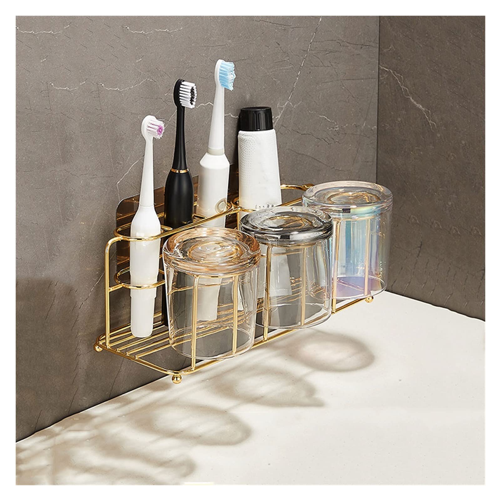 Soporte Para Cepillo De Dientes Montado En La Pare Soporte de cepillo de dientes montado en la pared con fregadero for almacenar pasta de dientes, cepillo de dientes, limpiador facial, soporte de cepi