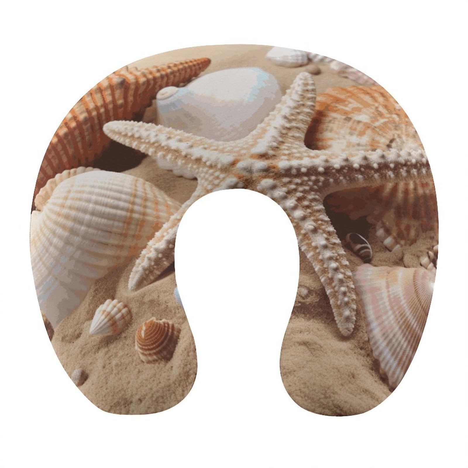 Adfgyerh Style Seashells Starfish U-Shaped Pillow，Memory Foam Pillow Core，Cushion ，Provide Neck Support ，Travel Pillow，Suitable For Airplanes, Cars, Homes, And Offices.
