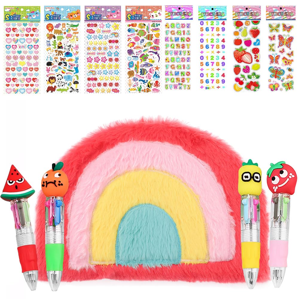 Belegao Fluffy Secret Diary Set, A5 Plush Notebook with Pens and Stickers