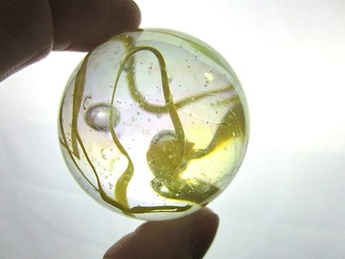 Miniatura 4 de Grande de 2 pulgadas (1.969 in) amarillo con soporte de exhibición, bola de vidrio de mármol de burbujas iridiscentes, grande, grande, transparente,