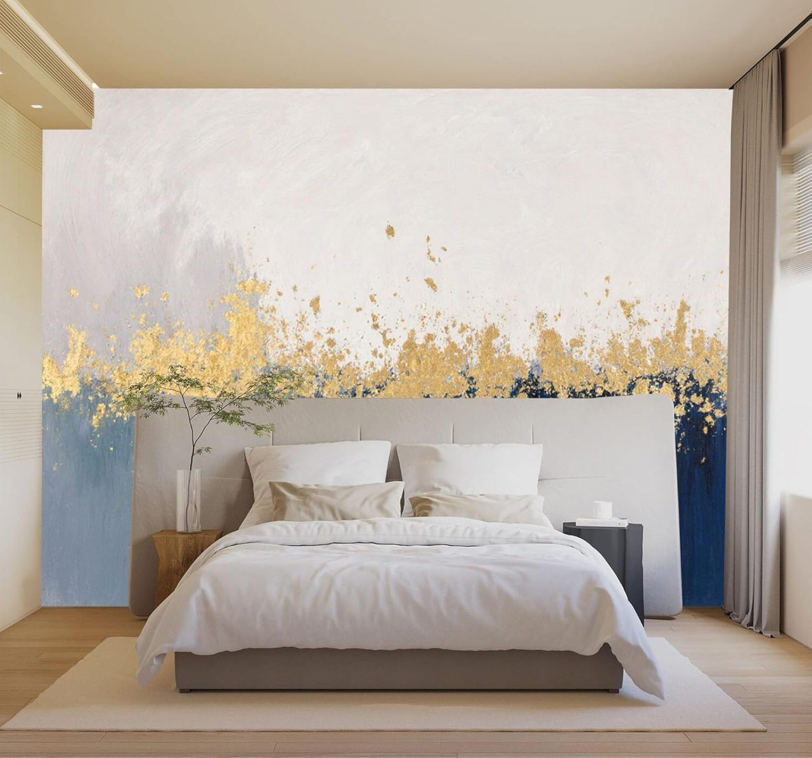 3D Papel Pintado Abstracto Azul Y Dorado Lujoso Pintura Con Degradado Arte