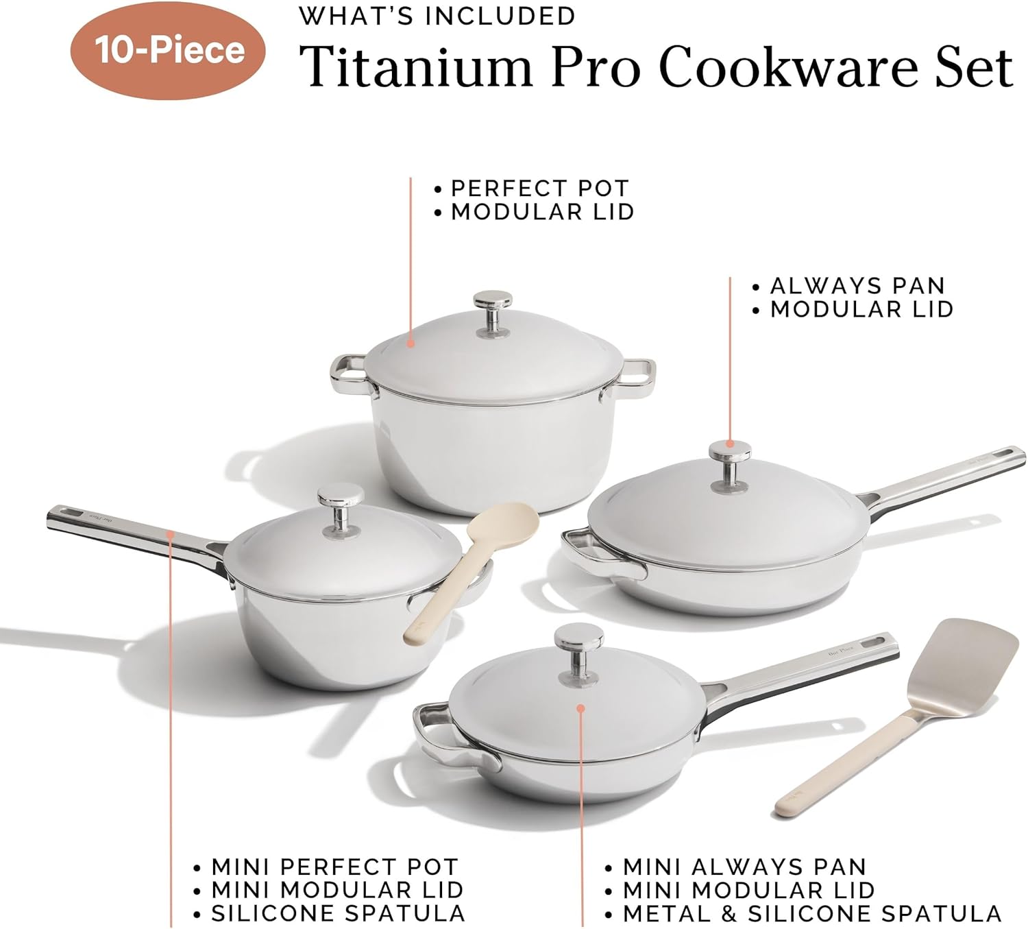 Our Place Titanium Pro Cookware Set | Standard & Mini Always Pans & Perfect Pots | Coating-Free Titanium Nonstick, Tri-Ply Stainless & Aluminum | Oven, Induction & All Cooktops up to 1000°F | Chrome