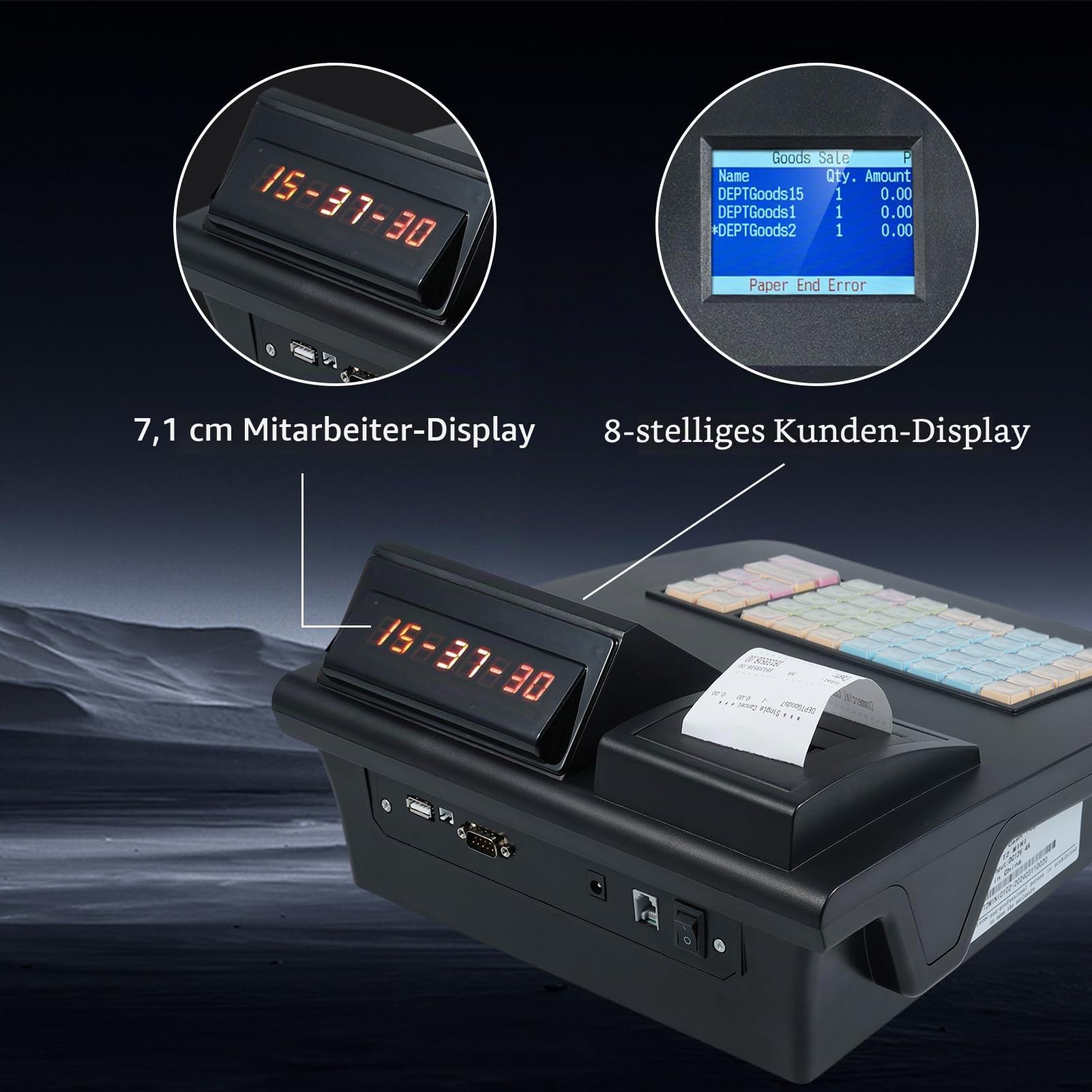 ZJchao T2MINI Elektronische Registrierkasse, 48 Tasten, 2,8-Zoll-Display mit 58-mm-Thermodrucker, USB-RS232-Anschluss für Einzelhandel, Restaurant, Café, Supermarkt (EU-Stecker)