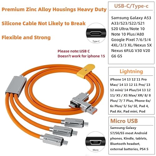 Miniatura 2 de SWLIFL Cable de carga USB AC 5 en 1 de 60 W, 4 pies, cubierta de silicona, cables de carga tipo C a C, cables de carga para múltiples dispositivos,