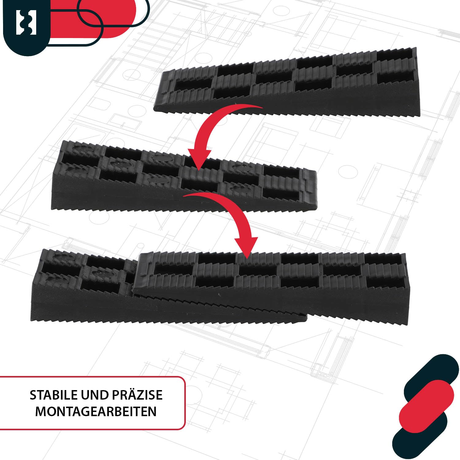 KOTARBAU® Juego de 250 cuñas de montaje de plástico, 94 x 44 x 14 mm, para ventanas, puertas, marcos de ventana, marcos de puertas, marcos de ventana, color negro