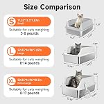 Stainless Steel Cat Litter Box, Odor Free Metal Litter Box with High Sides Lid, Open Top Low Entry Litter Pan Include Scoop Easy Cleaning Anti-Scratch Kitty Cat Box Anti-Urine Leakage, Non-Sticky | High Sides Lid Open Top Low Entry Litter Pan Easy Cl