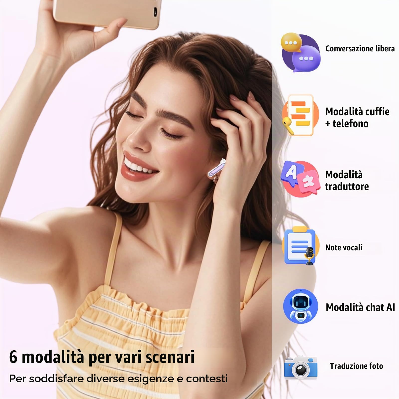 AI Cuffie Traduzione, 3-in-1 Bluetooth 5.3 Traduttore Istantaneo Vocale con Chiamate Audio e Video, 164 Lingue, 6 Modalità di Traduzione, 48 Ore Cuffie Bluetooth con ENC e APP per Viaggi/Affari/Studio