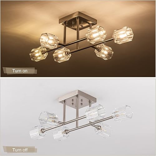 Miniatura 5 de Lámpara de techo industrial semiempotrada de 24 pulgadas, 6 luces, lámpara Sputnik, lámpara de techo retro negro mate, iluminación moderna de granja
