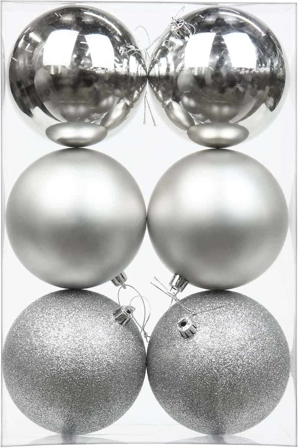 Smizzy Christmas Decorations Big Ball Ornaments (7 cm Diameter, Pack of 6, Silver) 3 Different Patterns| Tree Balls Decoration| Baubles Hanging Loop for Xmas Holiday Wedding Party Home Decor