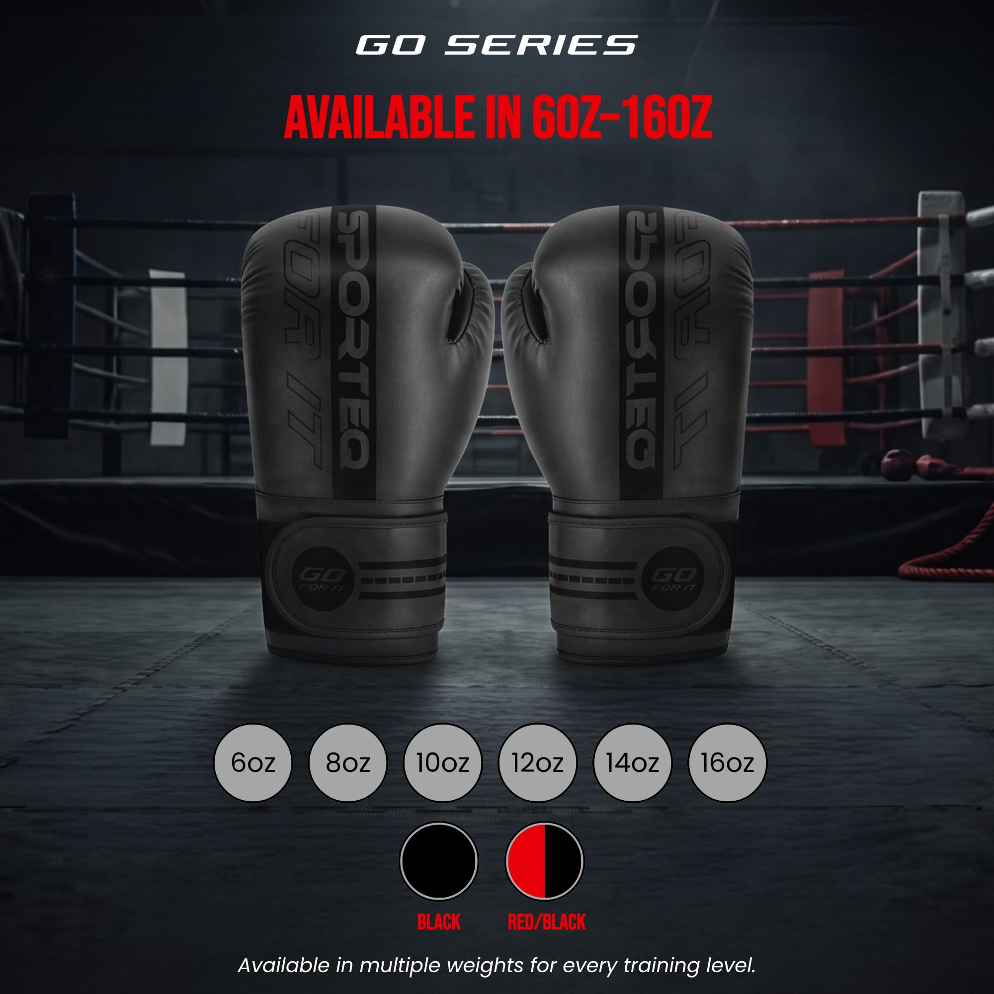 Boxhandschuhe für Training & Sparring – Gym & Boxsack Handschuhe mit stoßdämpfender Polsterung, Maya Hide Leder, sichere Klettverschluss-Handgelenkstütze, GO-Serie