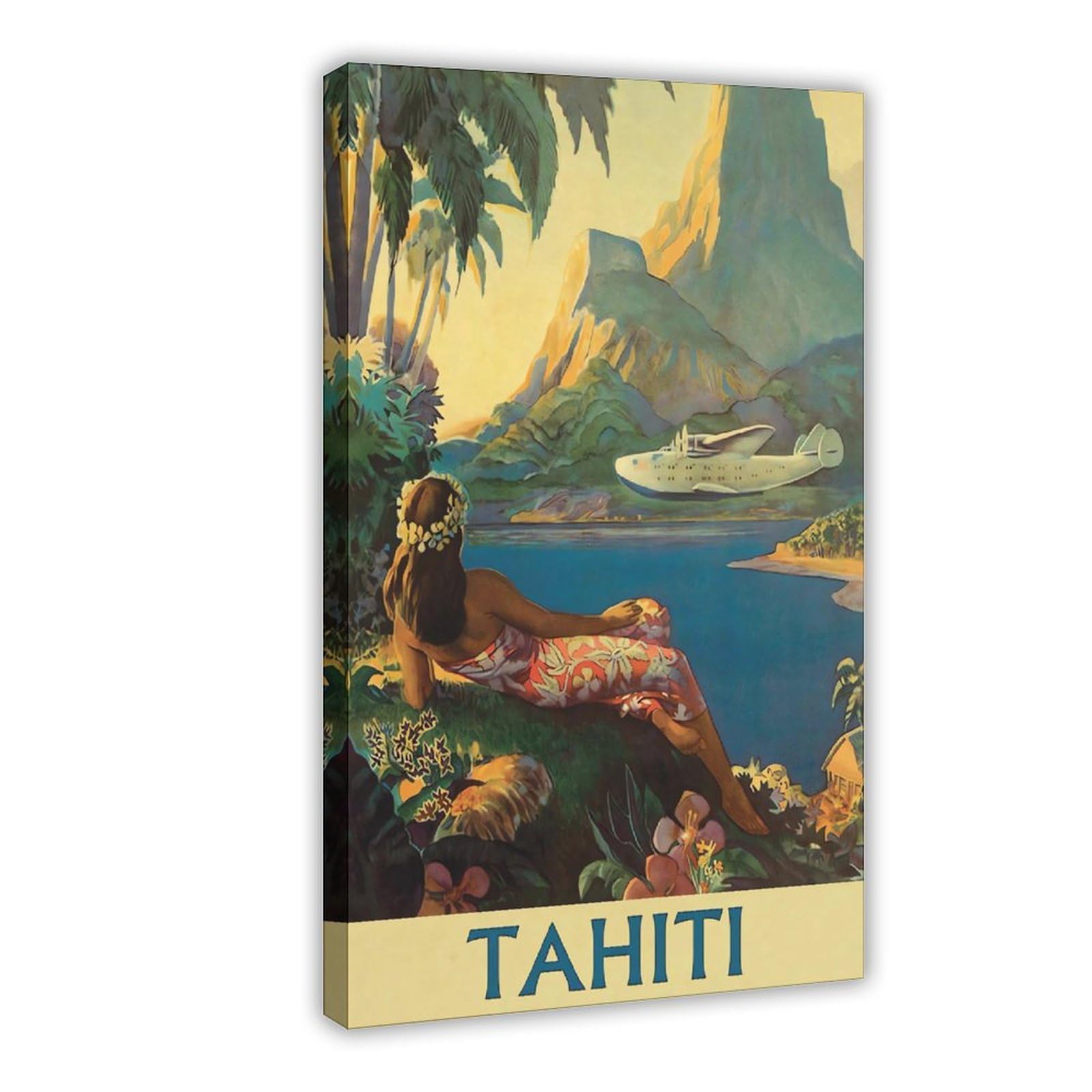 QNVJQKDSI Tahiti Travel Vintage Canvas Poster Wall Art Decor Print Picture Paintings for Living Room Bedroom Decoration 20" L X 30" W