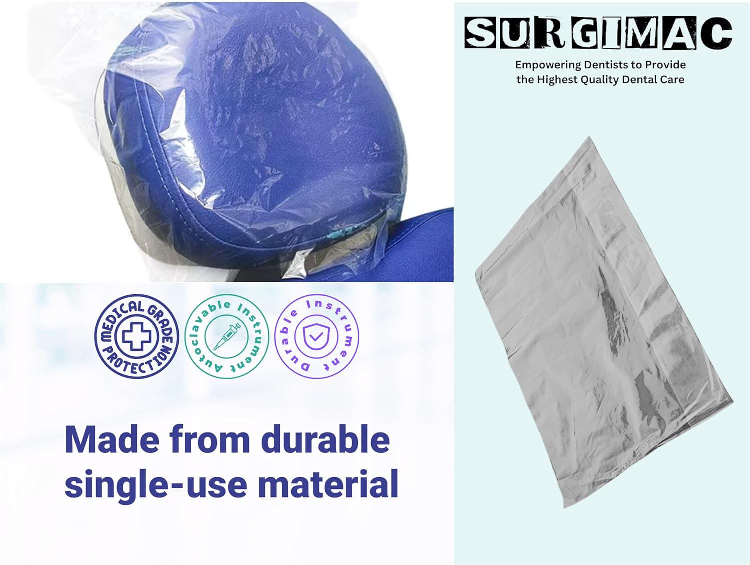 SurgiMac Clear Plastic Headrest Covers, 14 x 9.5 inch, Disposable Barrier Sleeves for Chair Protection, Universal Fit, 250/Box