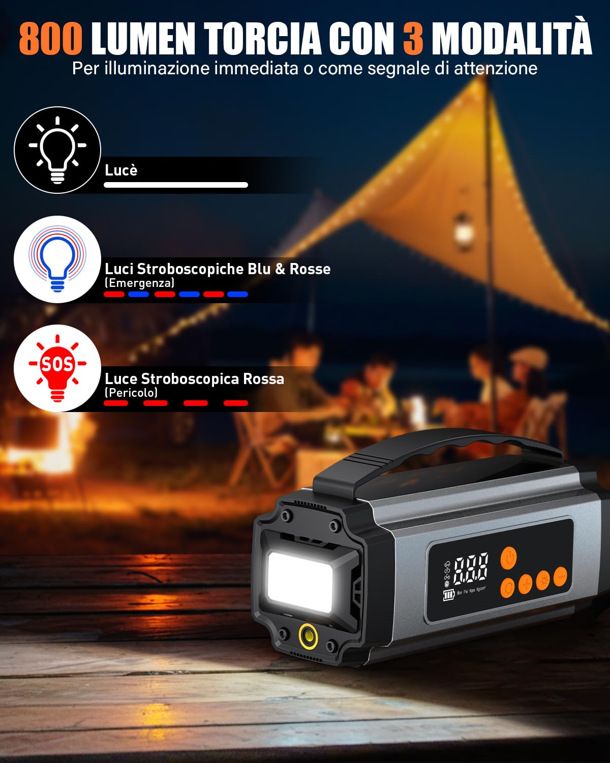 Onherm 7-in-1 Booster Avviatore Auto con Compressore 150PSI, 2000A Avviatore Batteria Auto/Moto per 12V 8L Benzina e 5L Diesel, Avviatore Emergenza con Torcia, Jump Starter con USB-C e Display LCD