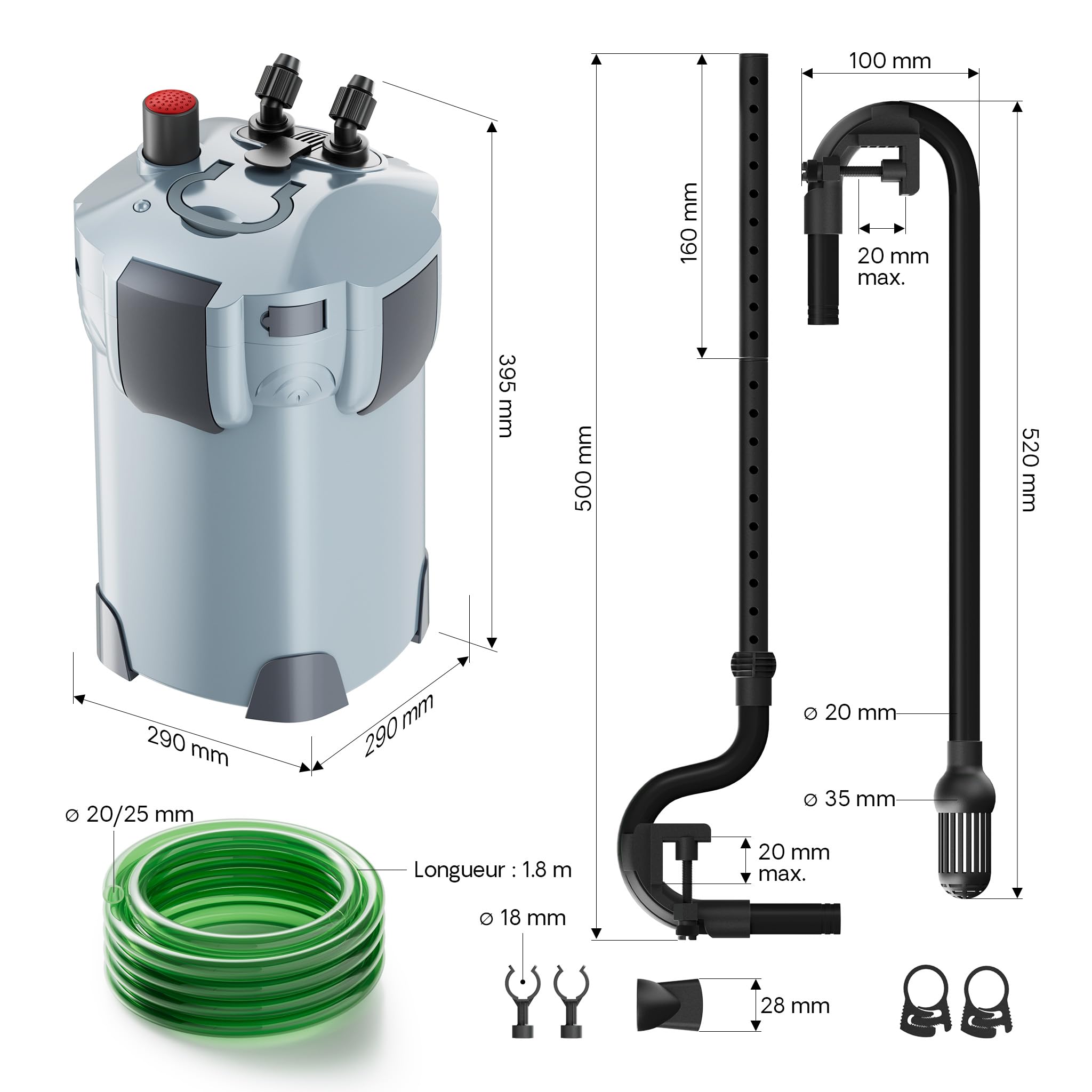 SunSun HW-404A Filtre extérieur pour Aquarium, débit 2000 l/h, avec 4 Étapes de Filtration, Matériaux et Pompe 55 W, Filtre Externe