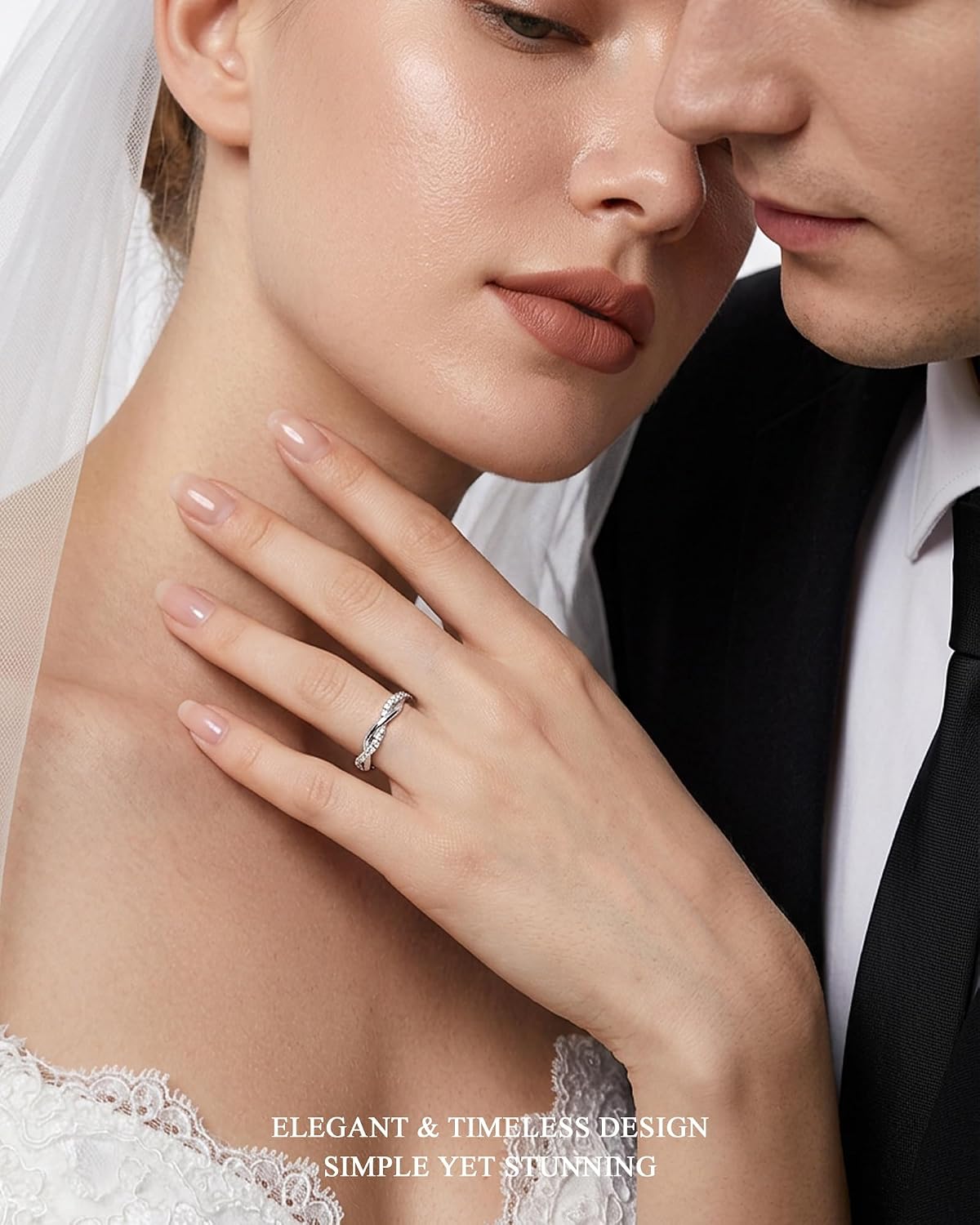 Moissanite Engagement Ring for Women, Twisted Infinity Eternity Band Rings, 925 Sterling Silver with 18K White Gold Plated, Stackable Moissanite Wedding Sets for Women, Promise Anniversary Ring