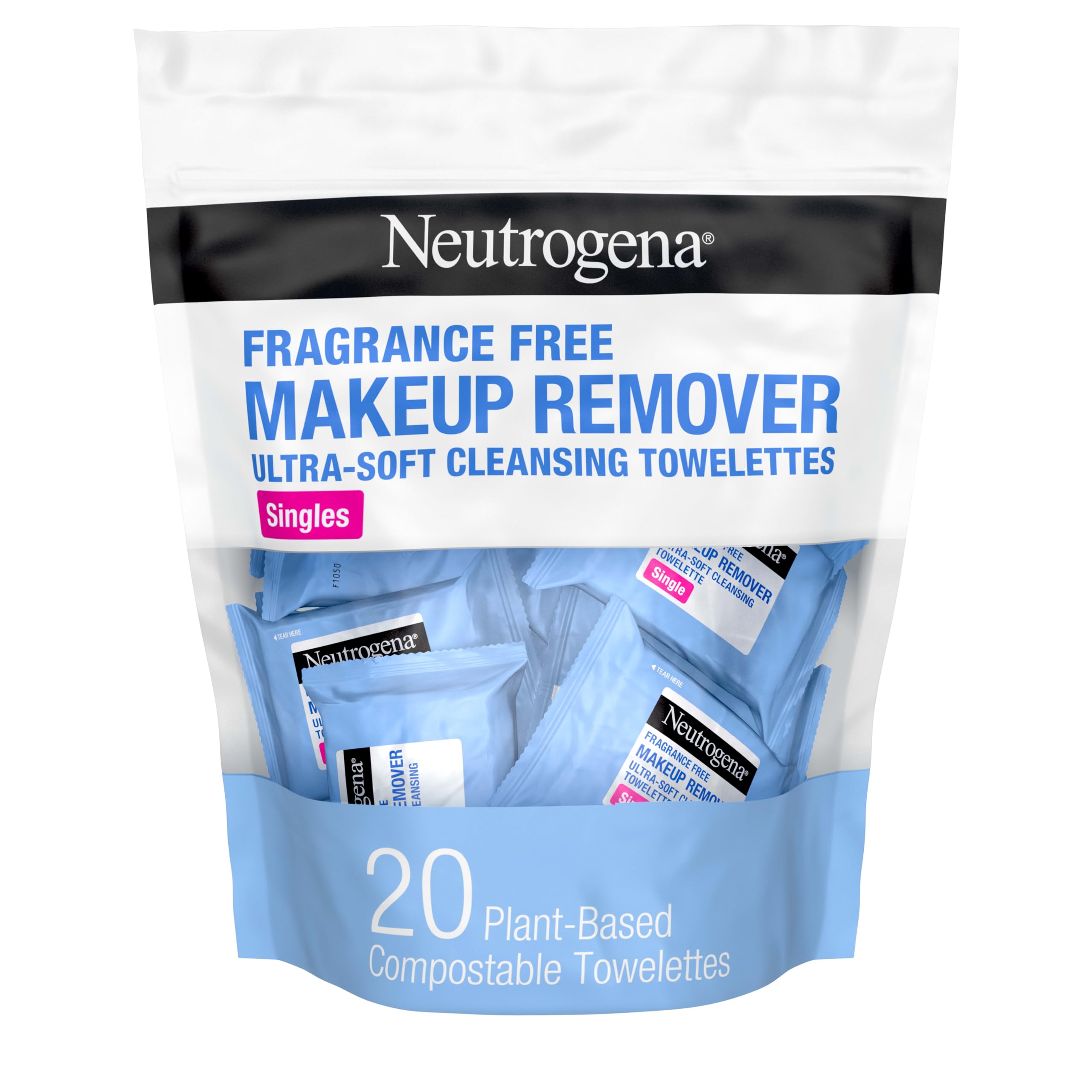 Photo 1 of *** 1 PACK ONLY*** Neutrogena Fragrance-Free Makeup Remover Wipes Singles, Individually Wrapped Face Towelettes, Gently Remove Dirt, Oil, Waterproof Mascara & Makeup, Alcohol-Free Daily Face Wipes for Travel, 20 ct