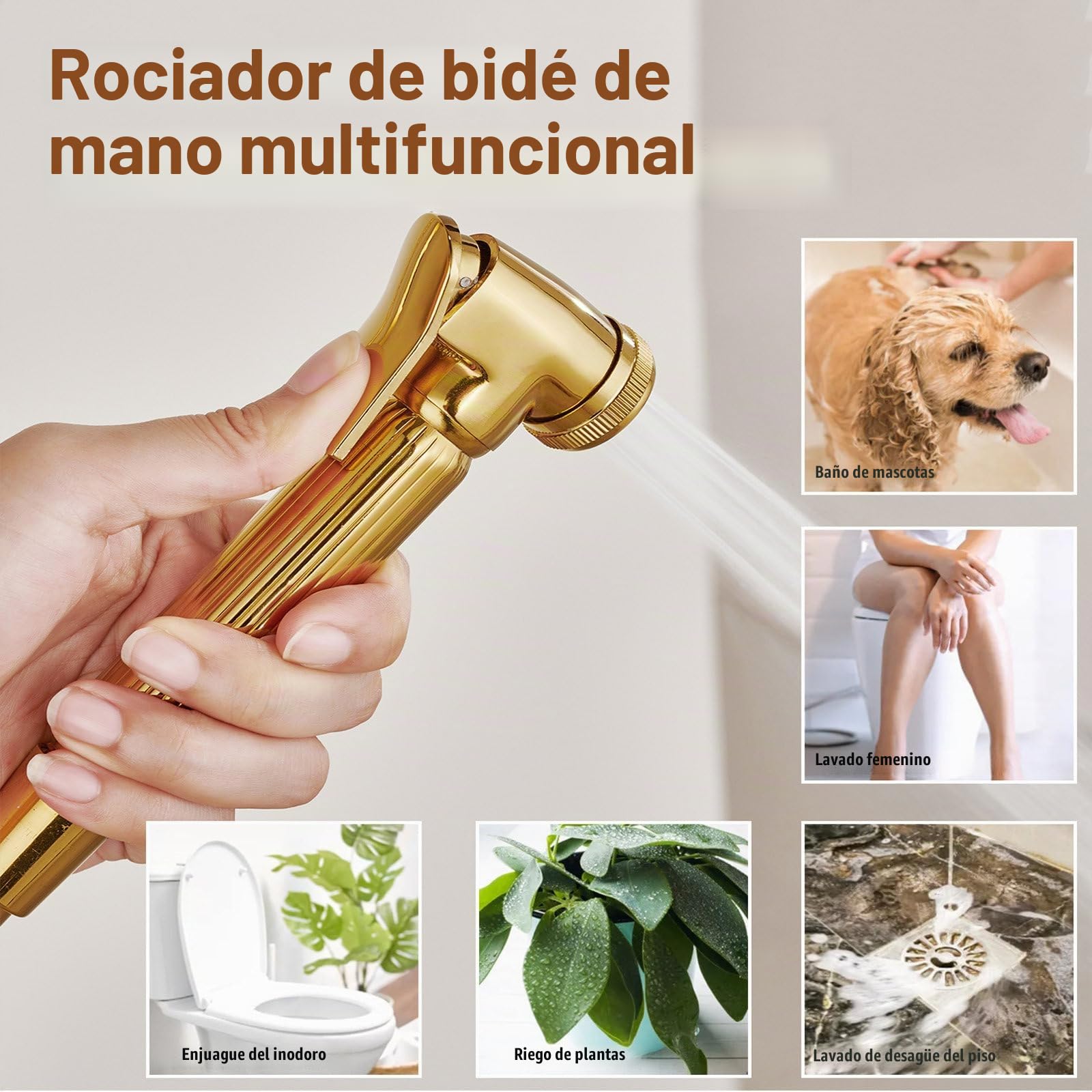 Columna Ducha, Columna de Ducha Oro Cepillado 4 in 1,Sistema de Ducha Latón | Conjunto de Ducha con Ducha de Techo de 225mm, Ducha de Mano, Grifo de Bañera y Ducha Higienica, Altura y Ángulo Ajustables