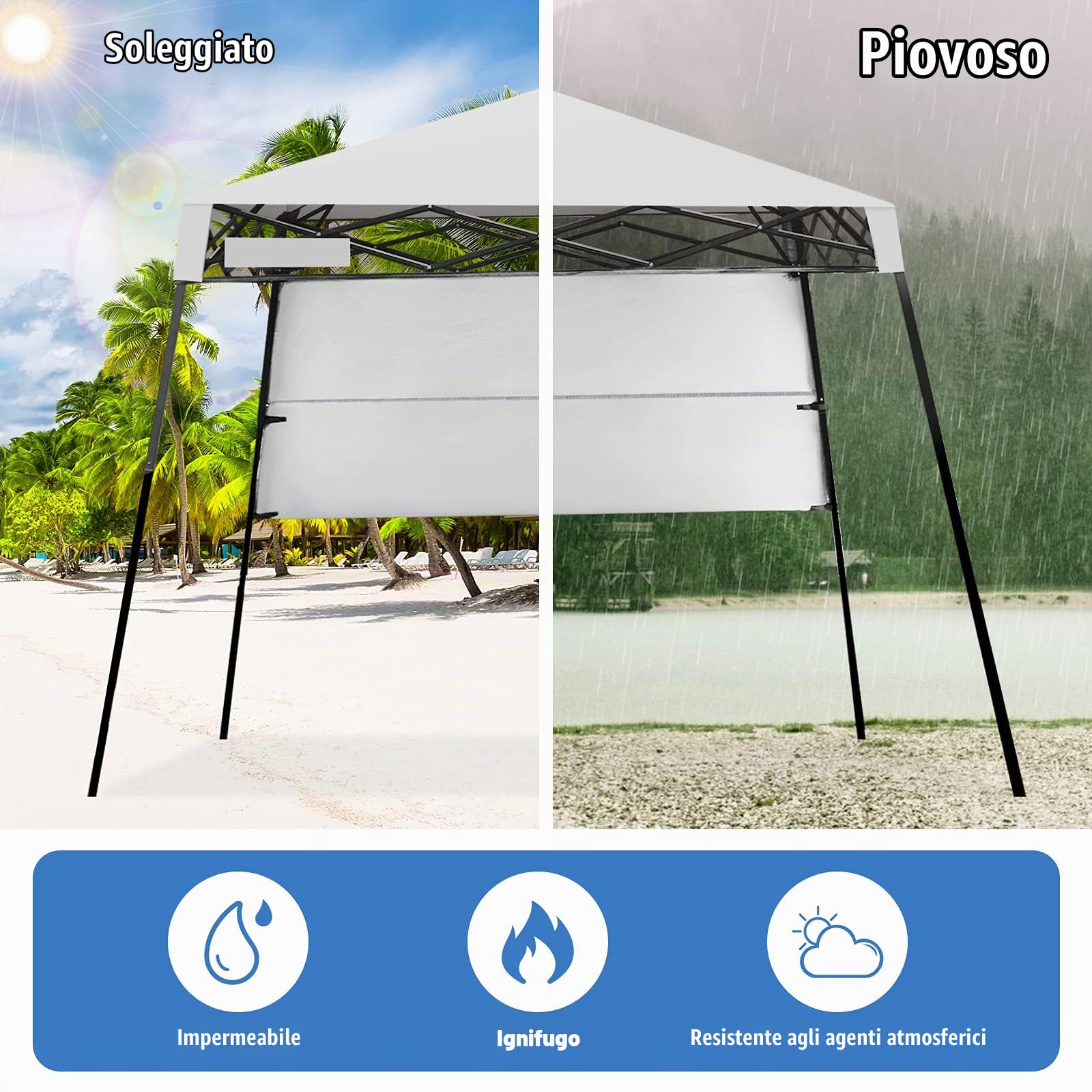 RELAX4LIFE Gazebo da Giardino Pieghevole, Gazebo da Esterno Impermeabile e Resistente, Altezza Regolabile, Tenda Gazebo per Fiere, Mercato, Campeggio (2,1x2,1x2,1M, Bianco)