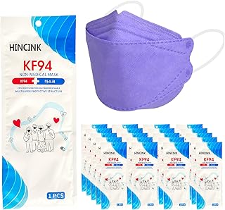 [50 Pack]HINCINK Kf94 Masks [Individually Packaged] Unisex, 4-Layer Mask, Tri-Folding Style for Adult and Older (50PCS, Purple)