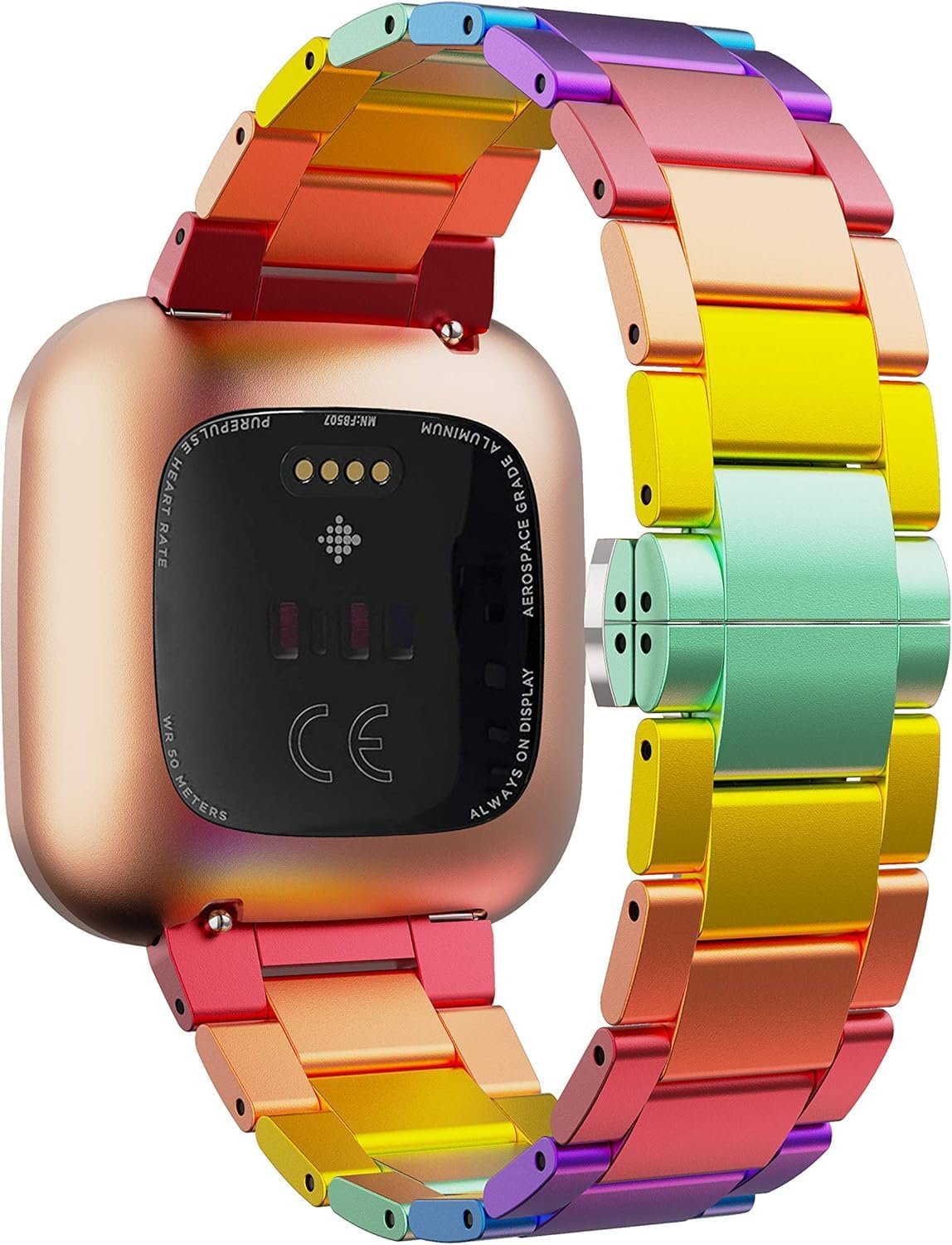 Band Compatible with Fitbit Versa/Versa 2 /Versa Lite Bands Women, Aluminum Metal Band Colorful Replacement Wristband for Fitbit Versa 2, Rainbow