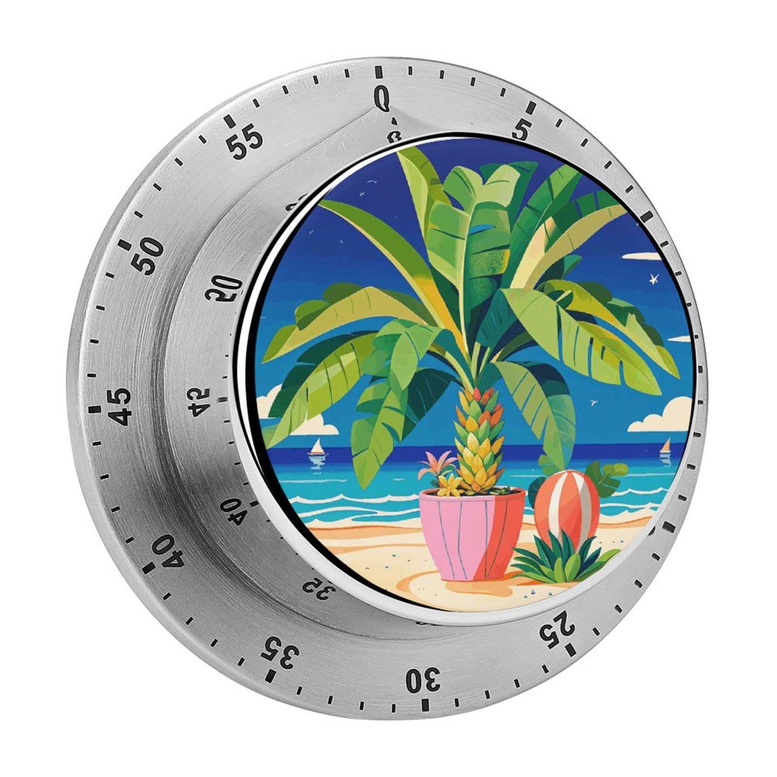 Tropical Beach Plant Theme Manual Countdown Timer with Magnetic Base Visual Mechanical Timer for Classroom Home Study and Cooking