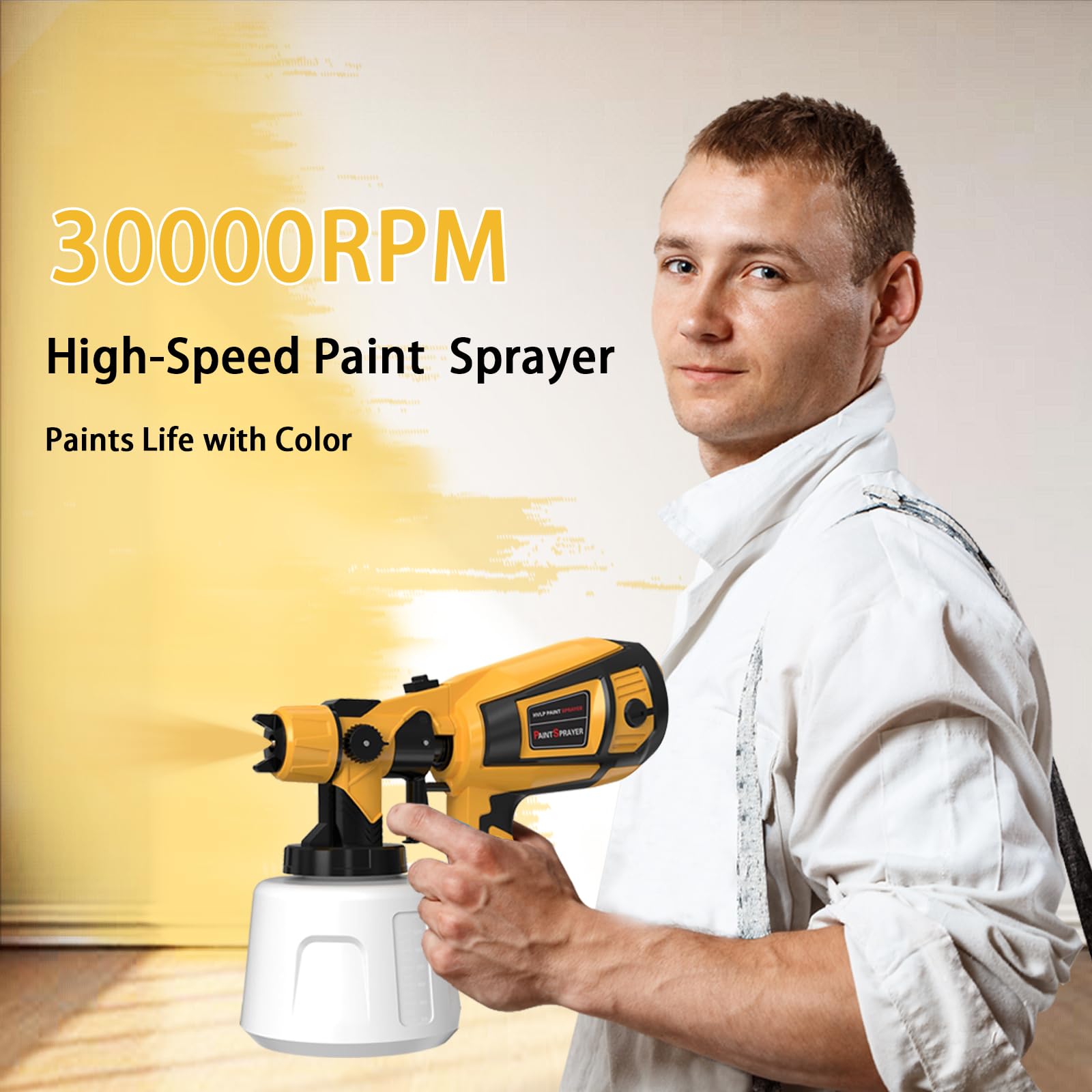 TOPALL Pistola per Verniciare,Pistola a Spruzzo per Verniciare,850W 32000PRM 1400ML HVLP Elettrica Pistola Vernice a Spruzzo,con 5 Ugelli e 3 Modelli,Pistola Spruzzo per Vernice
