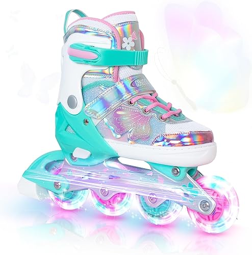 Miniatura 10 de Nattork Patines en Línea para Niñas y Niños, 4 Tallas Ajustables Patines Butterfly Blades con Todas las Ruedas Iluminadas - Regalo de Cumpleaños
