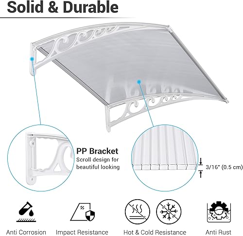 Miniatura 4 de Yescom Toldo para ventana de puerta de 40 x 40 pulgadas, cubierta de lluvia con protección UV, hoja hueca para exteriores, paquete de 2