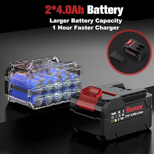 Miniatura 5 de Bamse - Llave de impacto inalámbrica de 12 pulgada, pistola de impacto eléctrica sin escobillas con 2 baterías, 3200 RPM y par máximo de 480