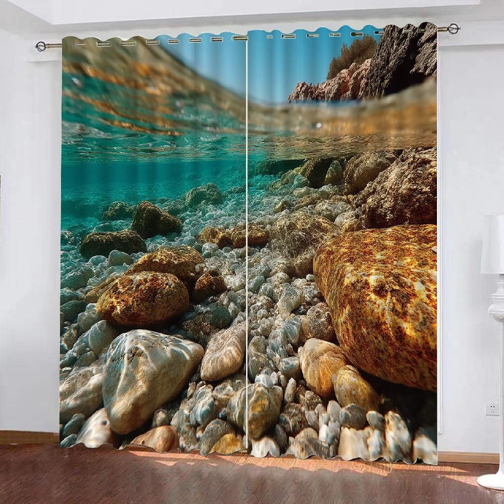 Clear WaterBlackout Decor Curtains 2 Panels 84" L x 54" W Marine Habitat Window Treatment Set Grommet Heat Insulation Noise Reduction Drapes for Living Room/Bedroom