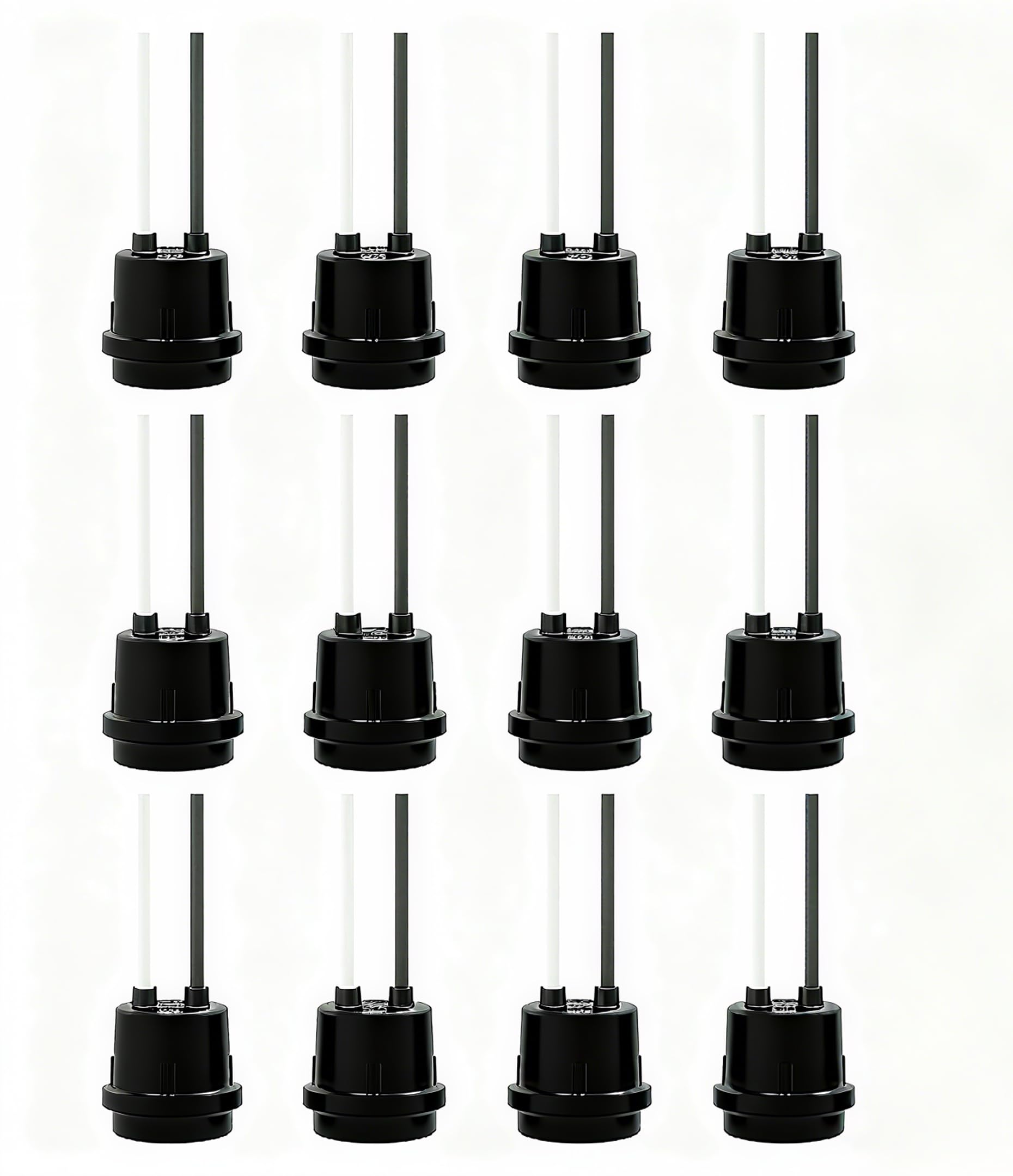 ThunderWay 12 Pack Water-Resistant Lamp Socket, Black Pigtail Lamp Holder Socket, E26/E27 Fully Sealed Rainproof Light Sockets, 125V-660W (12p)
