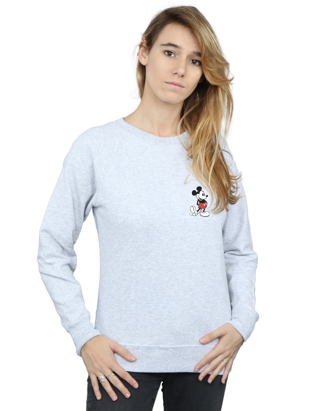 Disney Women's Mickey Mouse Kickin Retro Chest Sweatshirt Heather Grey Small