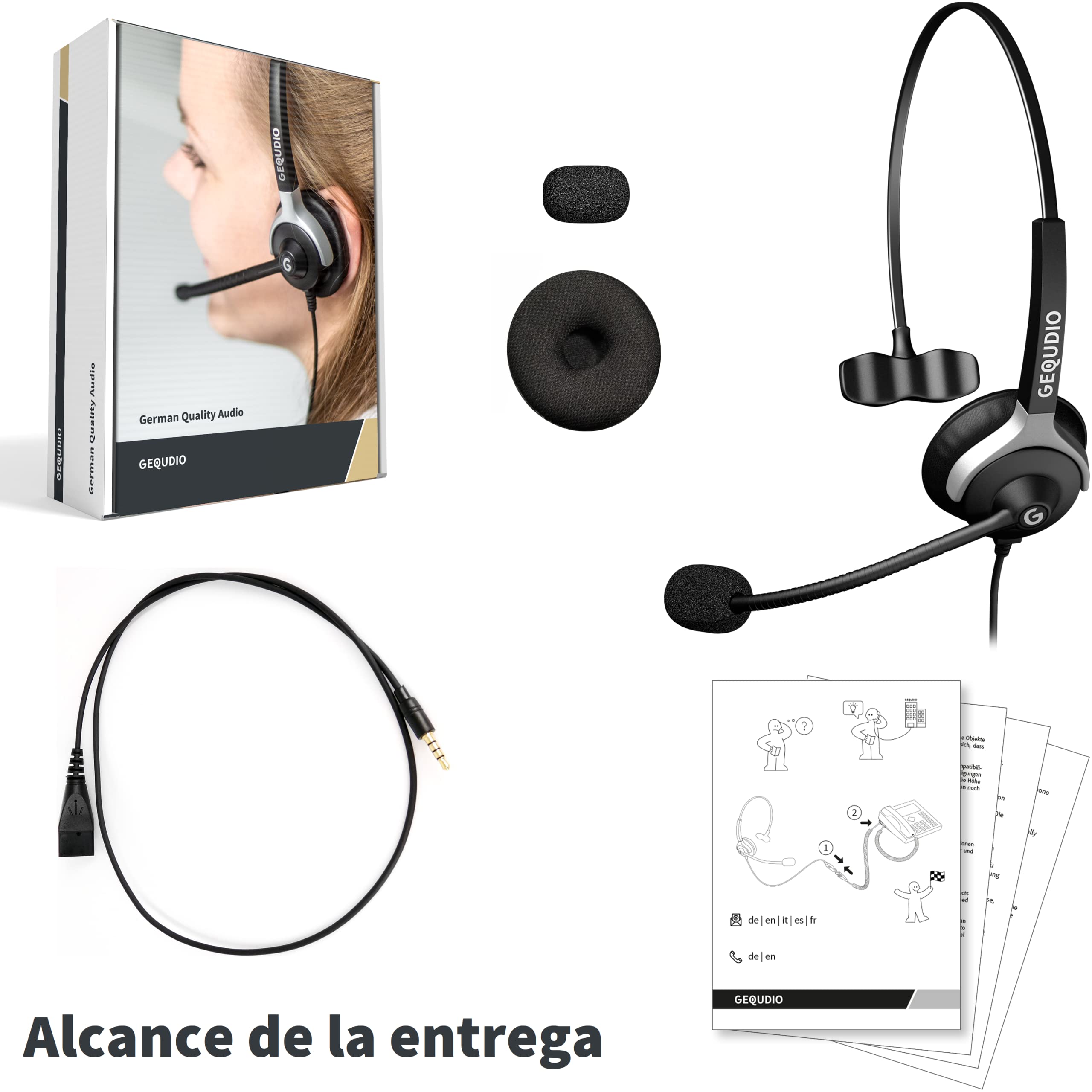 GEQUDIO Auriculares Jack de 3,5 mm adecuados para FritzFon C6, MacBook, Smartphone, Notebook, PC, Ordenador portátil - Almohadillas de Repuesto para Auriculares - luz 60g (1 Altavoz)
