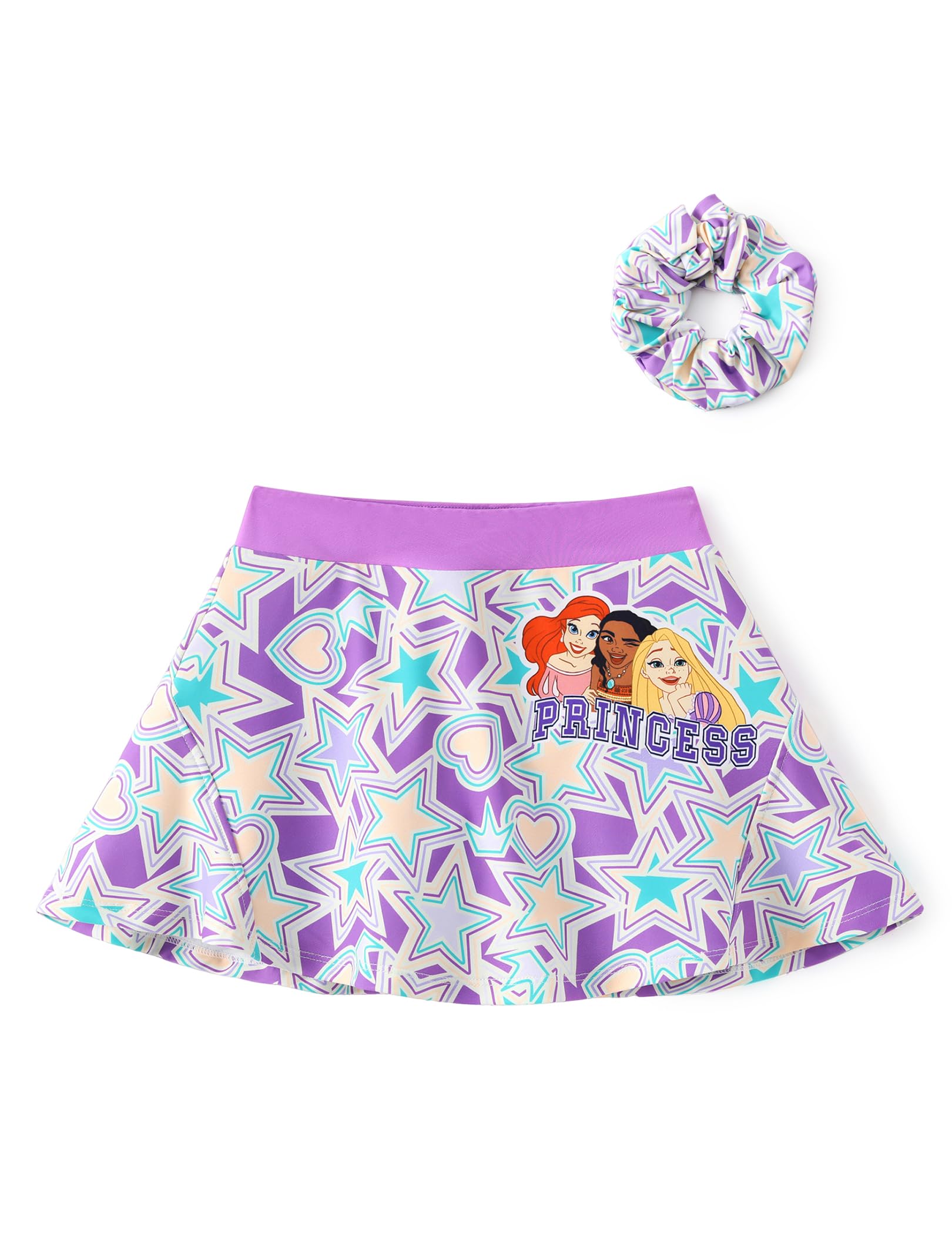 Disney Stitch丨Frozen丨Princess丨Minnie Mouse Girls Athletic Skort Inner Pocket Shorts + Scrunchie Tennis Golf A-line Skirt 2-9Y