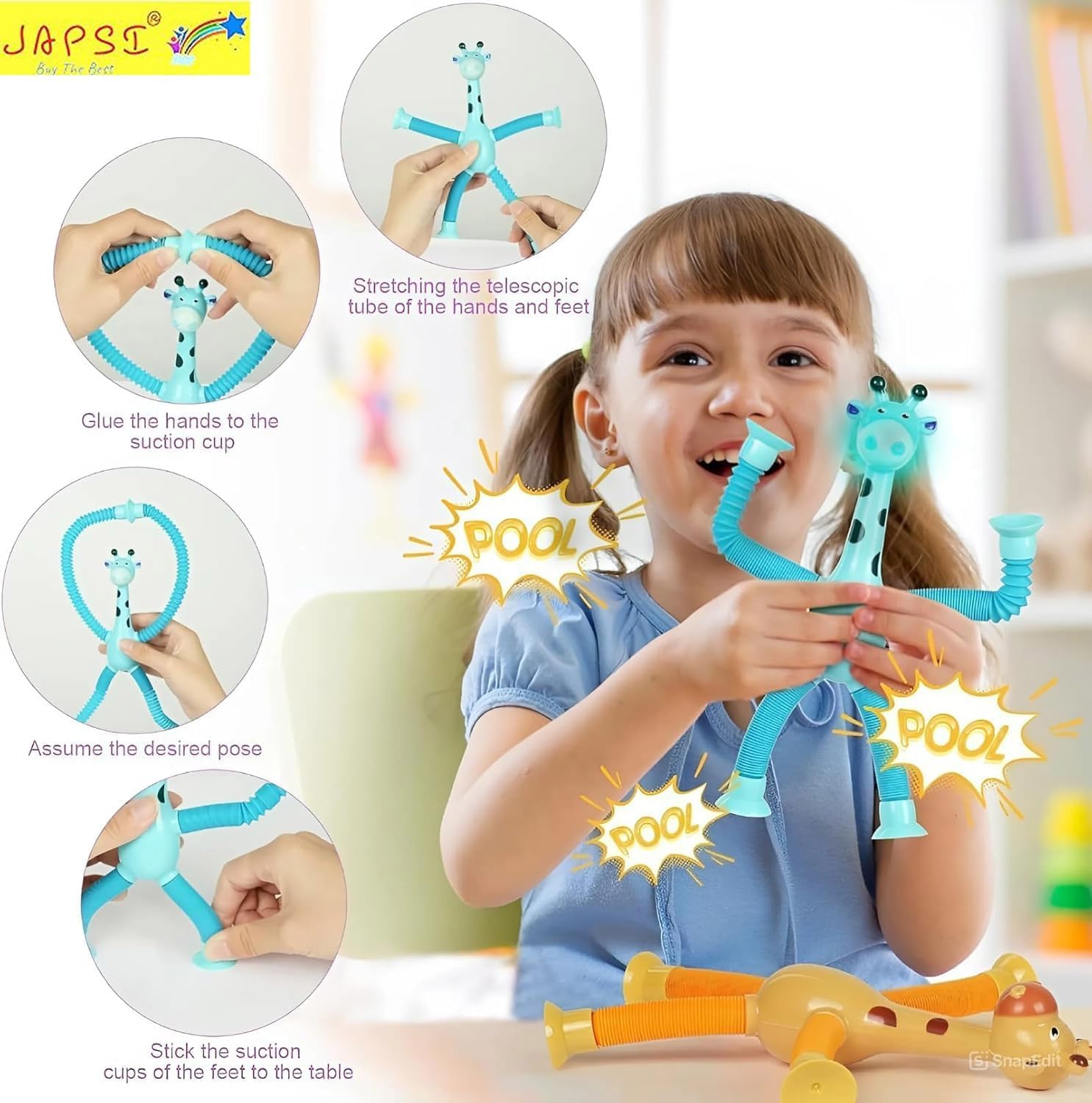 JAPSI Bendable Giraffe Suction Cup Toys with LED Light, Parent-Child Interactive Stretchy Animals, Pack of 2, Assorted Colours | - Image 8 thumbnail