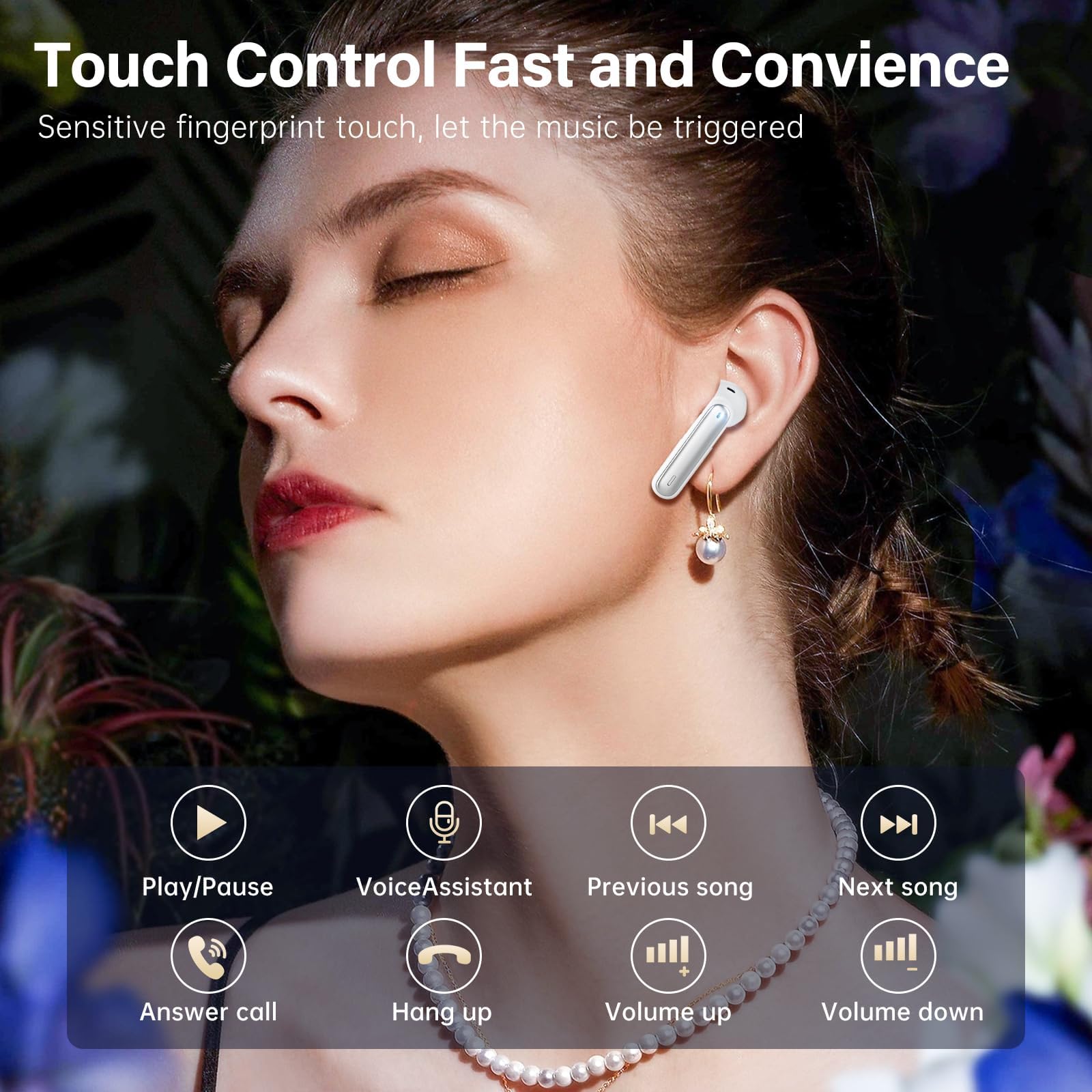 Wireless Earbuds, Bluetooth 5.3 Headphones HiFi Stereo 50H Playback LED Digital Display Ear Buds with ENC Noise Canceling Headset, IPX7 Waterproof Earphones for Gym/Running/Work (White) — view 6