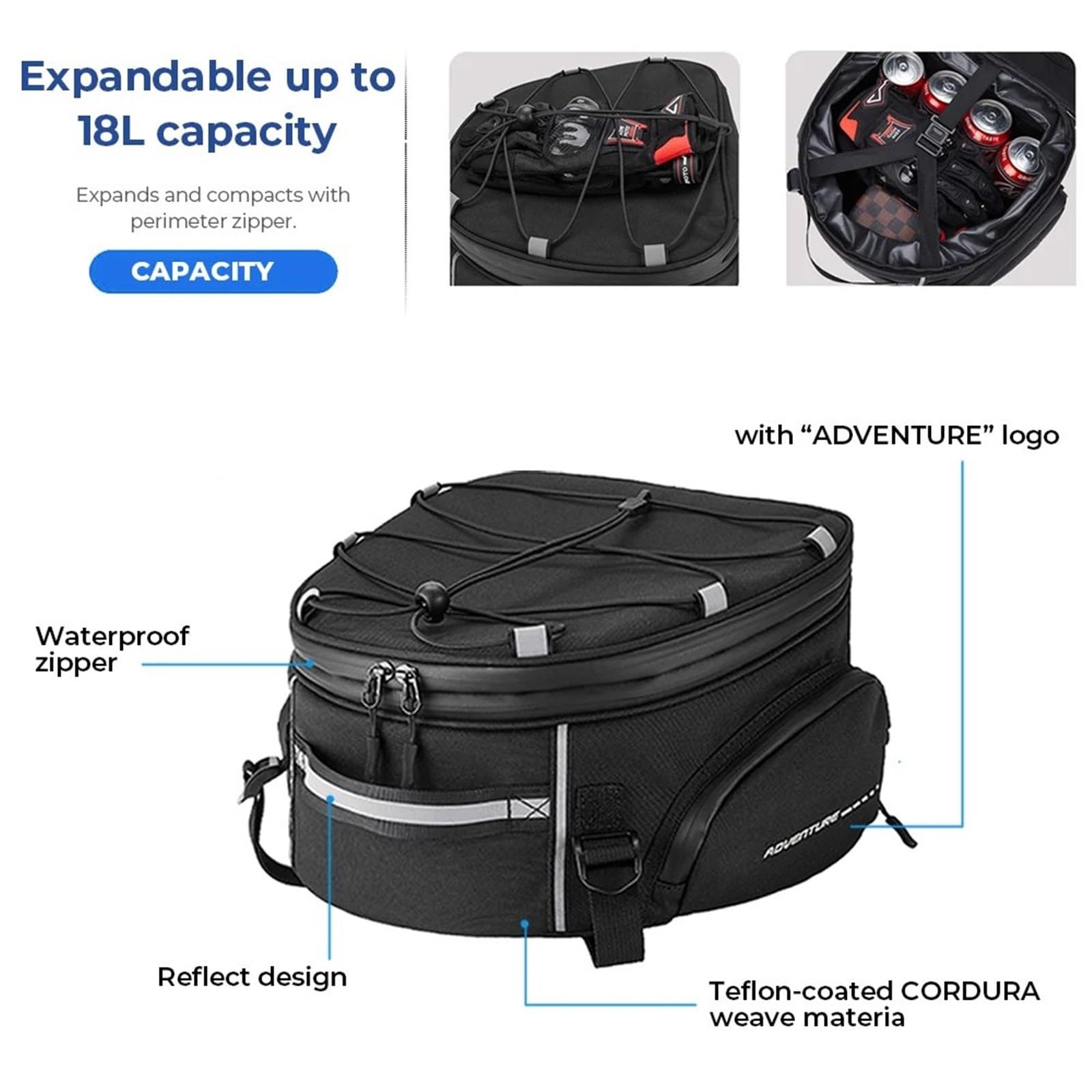 Borsa Posteriore Moto 18L Per BMW R1250GS, R1200GS, F850GS – Impermeabile, In Cordura! Con Copertura Antipioggia E Spallacci