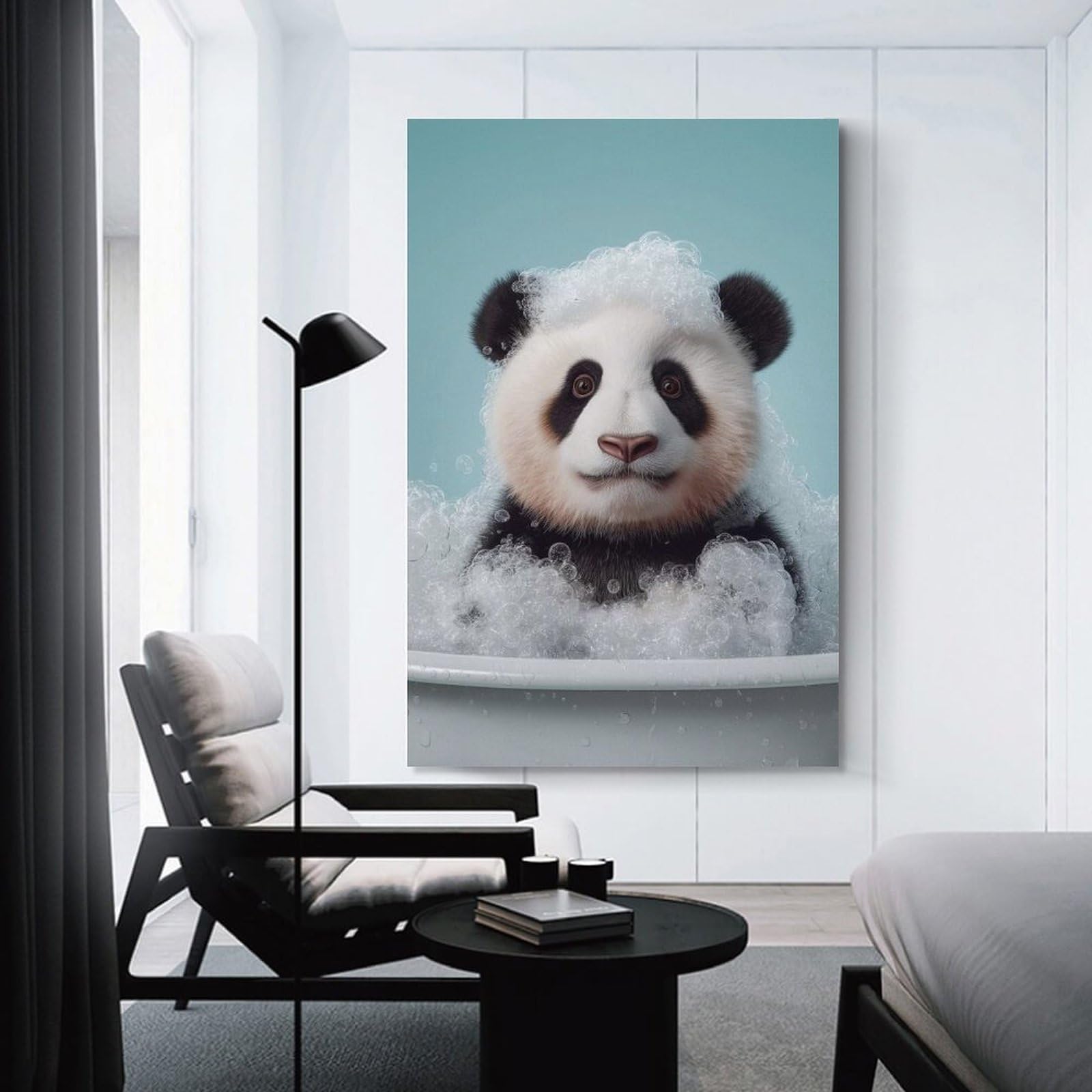 Junmoney Panda Cub in A Bubble Bath Canvas Art Print 20x30inch(50x75cm), for Bedroom Decor, Cosy Corners Or Studios, An Easy Wall Refresh for Bedrooms