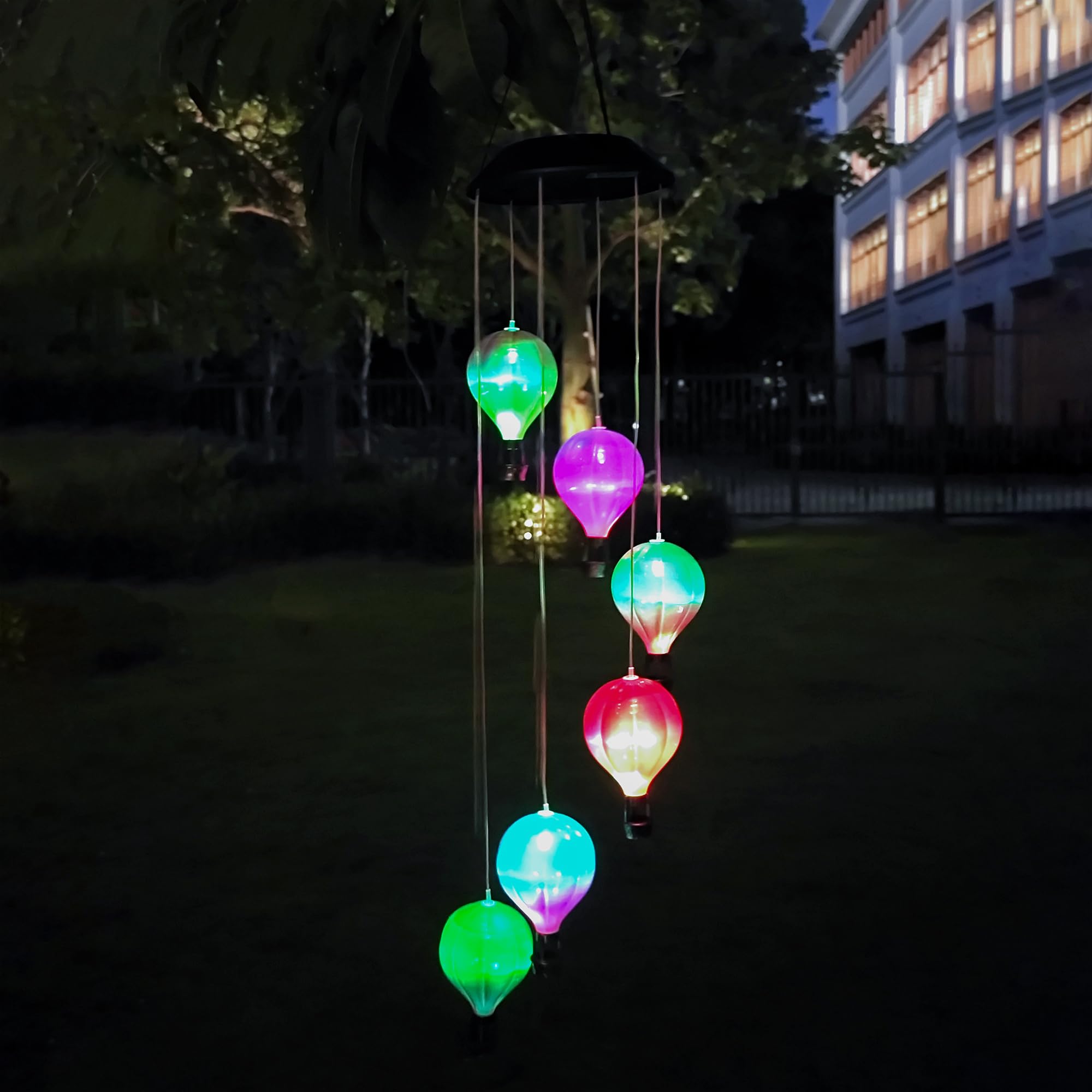 Carillon éolien solaire étanche et lanterne montgolfière LED RVB