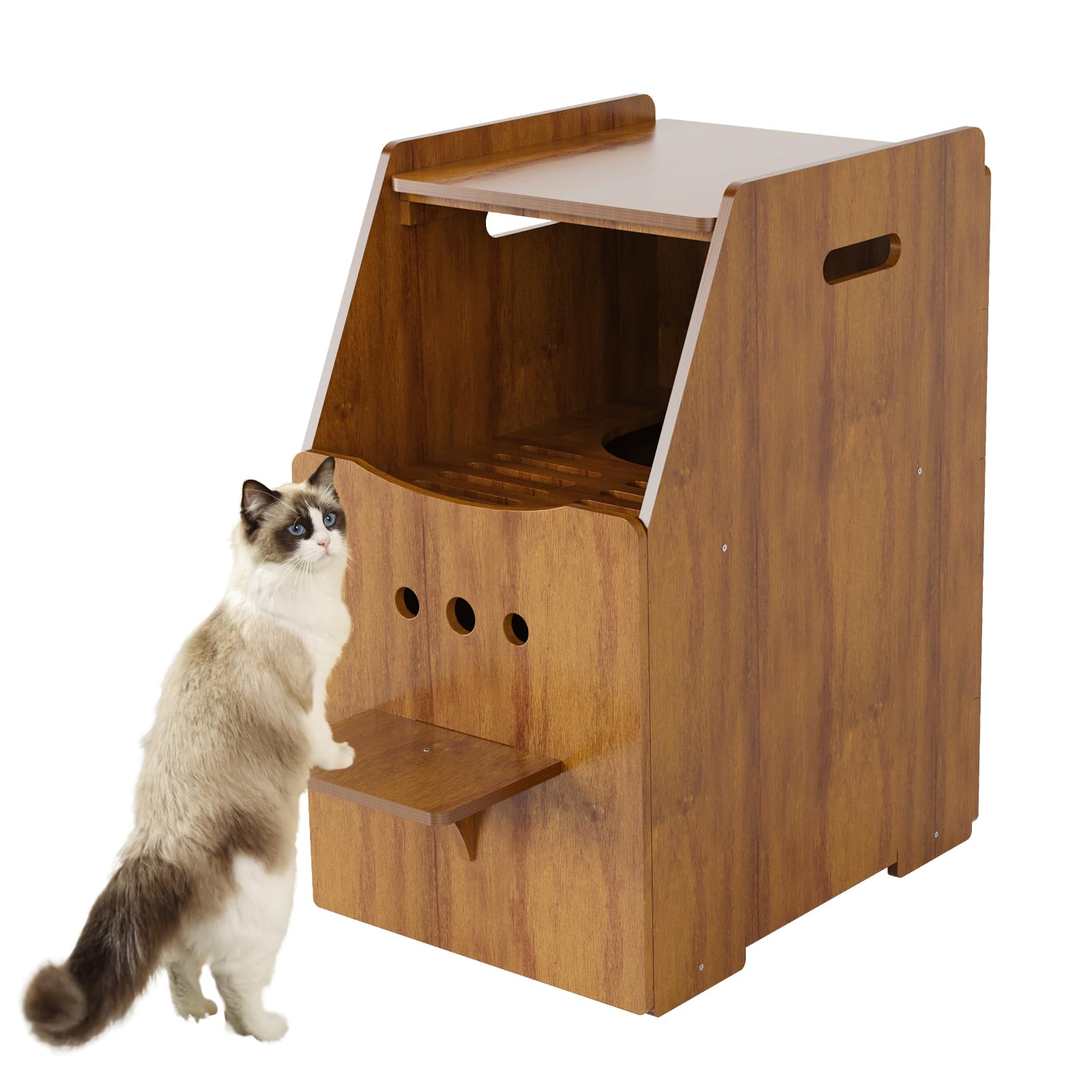 Cat Litter Box Enclosure,Enclosed Litter Boxes Cabinet,Top Entry Litter Box Enclosure,Tall Hiden Litter Furniture,Wood Cat Toilet with Filter and Stairs for Indoor Cats,Dog Proof (Brown)