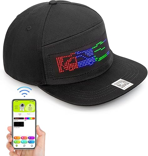 Miniatura 2 de Gorra de béisbol con letrero LED, control de aplicación Bluetooth, compatible con texto, patrón, graffiti para fiesta, correr, hip hop, bar, Navidad