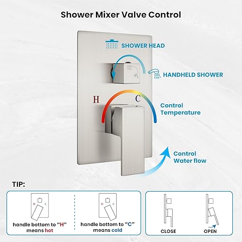 Miniatura 6 de gotonovo - Sistema de ducha de lluvia de 12 pulgadas de níquel cepillado, cabezal de ducha de alta presión, juego de grifo de ducha de baño con