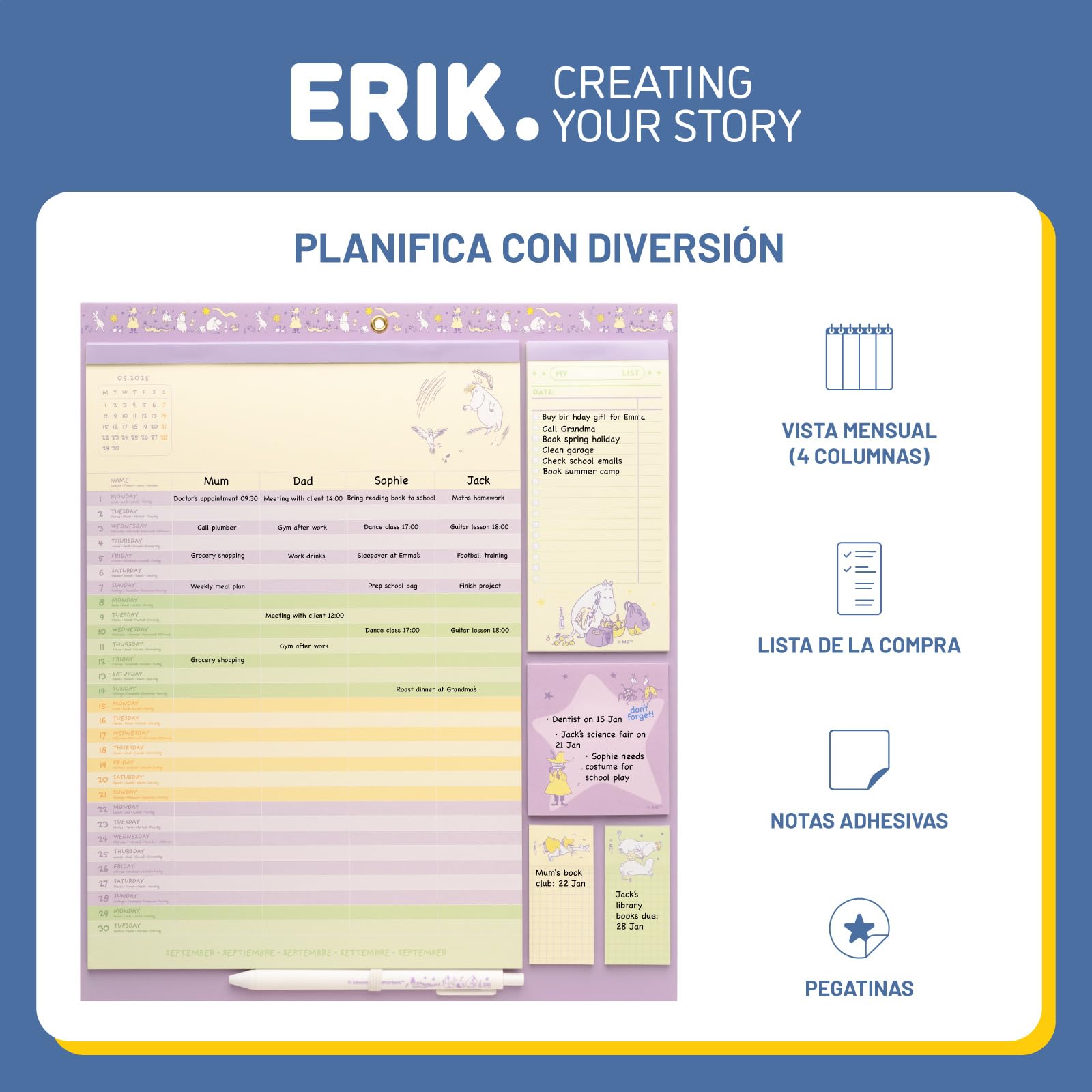 Calendario Magnetico Nevera 2026 Moomin - Calendario Familiar 2026 pared : Planificador mensual con Iman | Incluye Pegatinas, Notas Adhesivas y Cuelga Fácil [16 MESES]