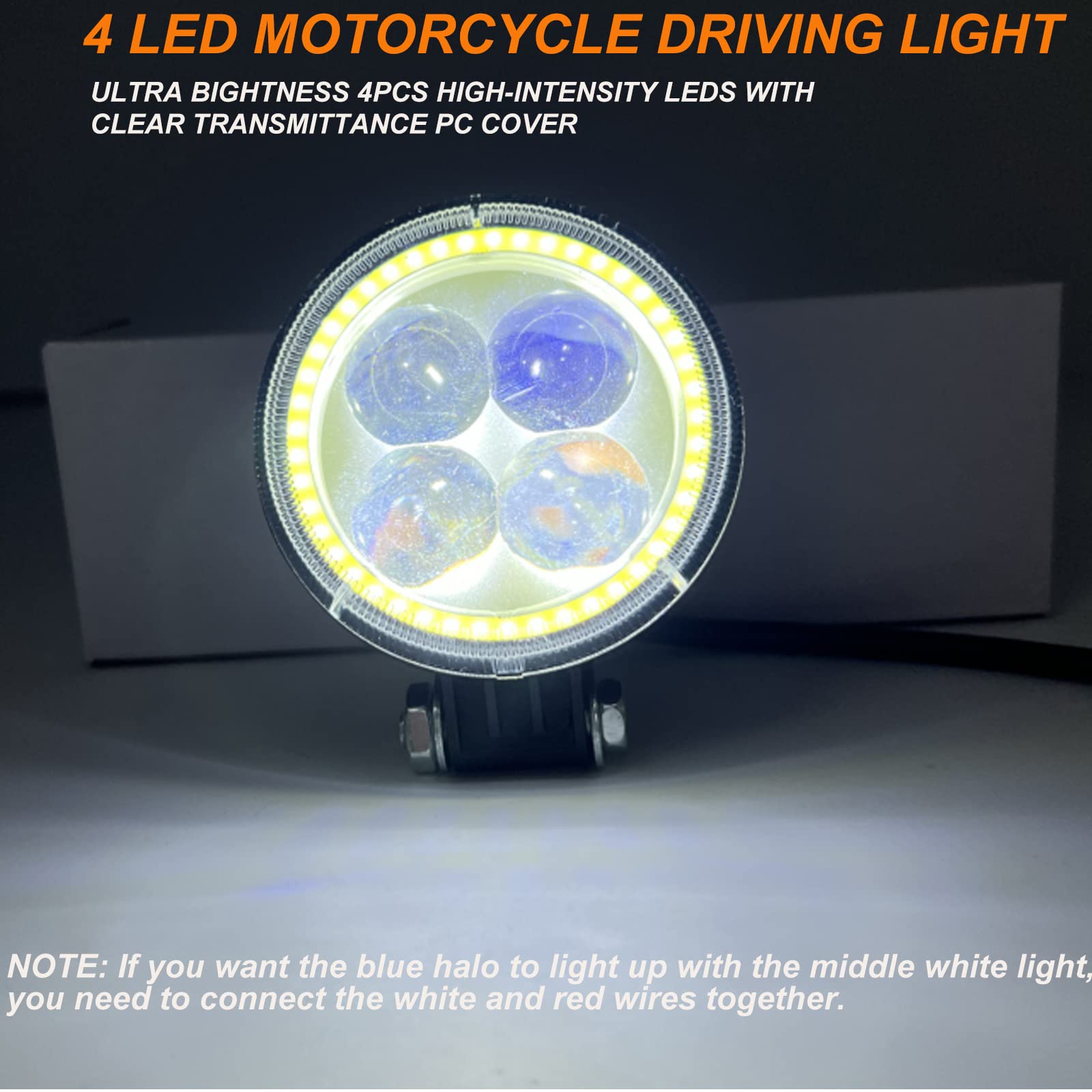 Biqing 1 Paire 12W Feux Additionnels Moto,Ronde 3Inch Phare LED Moto Avant 12V 24V Phares Supplémentaires pour Moto Feux de Jour de Moto DRL Avec Blanc Angel Eye