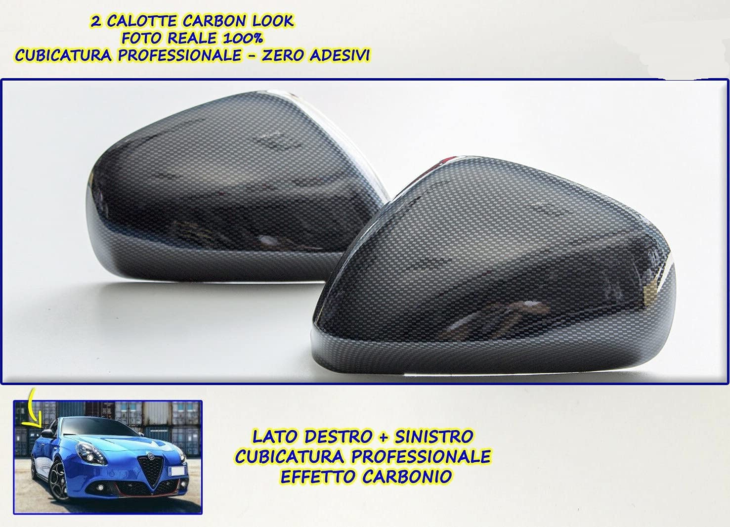 Generico Calotte Giulietta Nero in Carbon Look 2 per Specchietti retrovisori Kit 2 Calotte Destra Sinistra 800706-800707