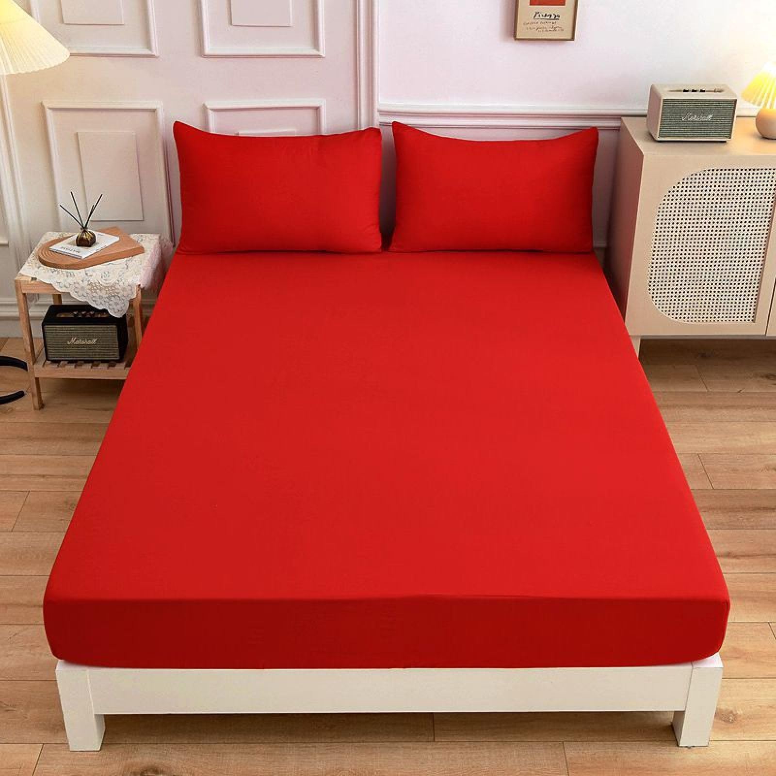 FCLDESHOP Deep Pocket Mattress Topper Solid Color Brushed Microfiber Bed Topper Soft Silky Shiny Fitted Sheets for Single