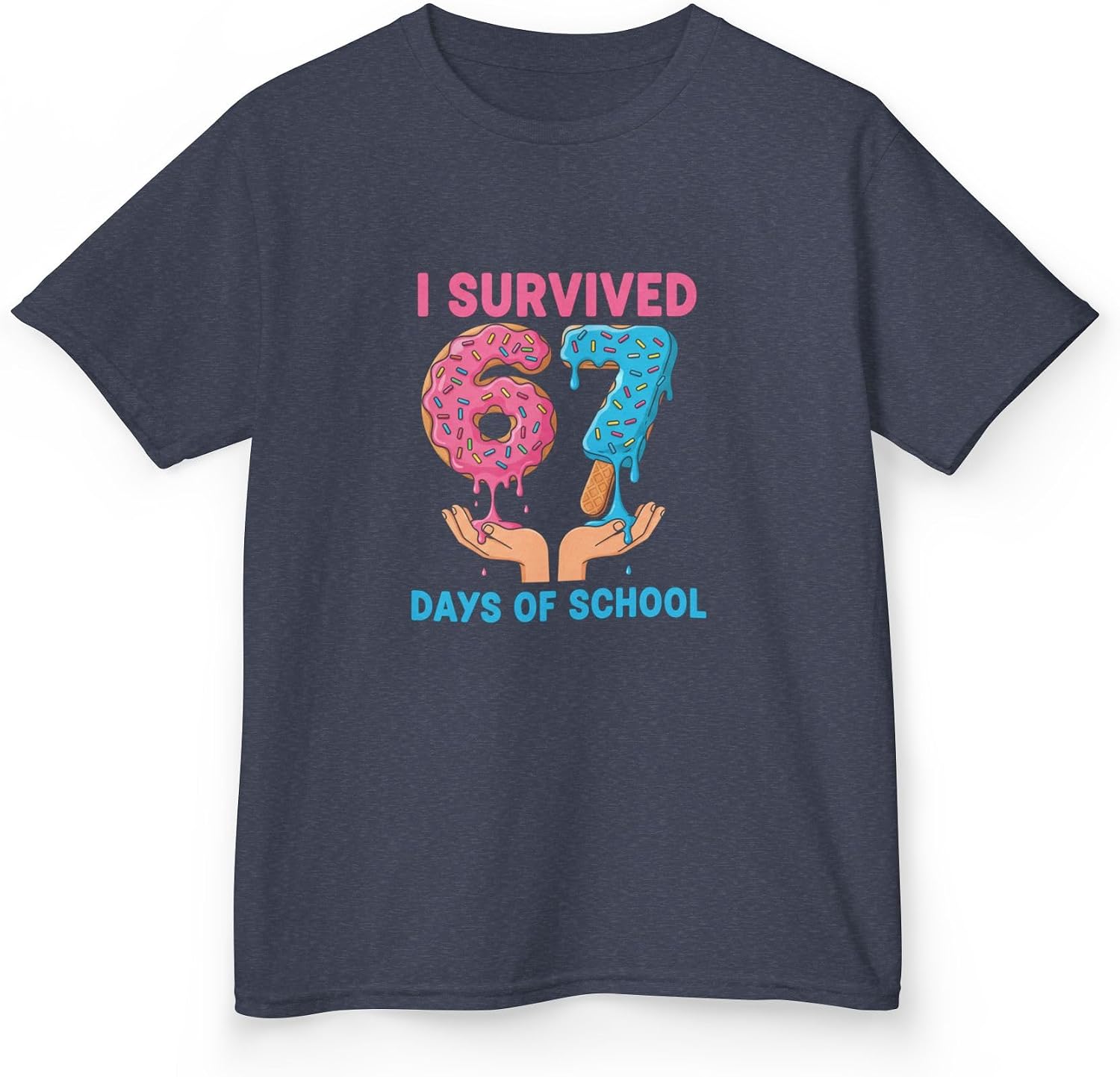 I Survived 67 Days of School Funny Donut Popsicle Kids Student Education Achievement Heather Navy