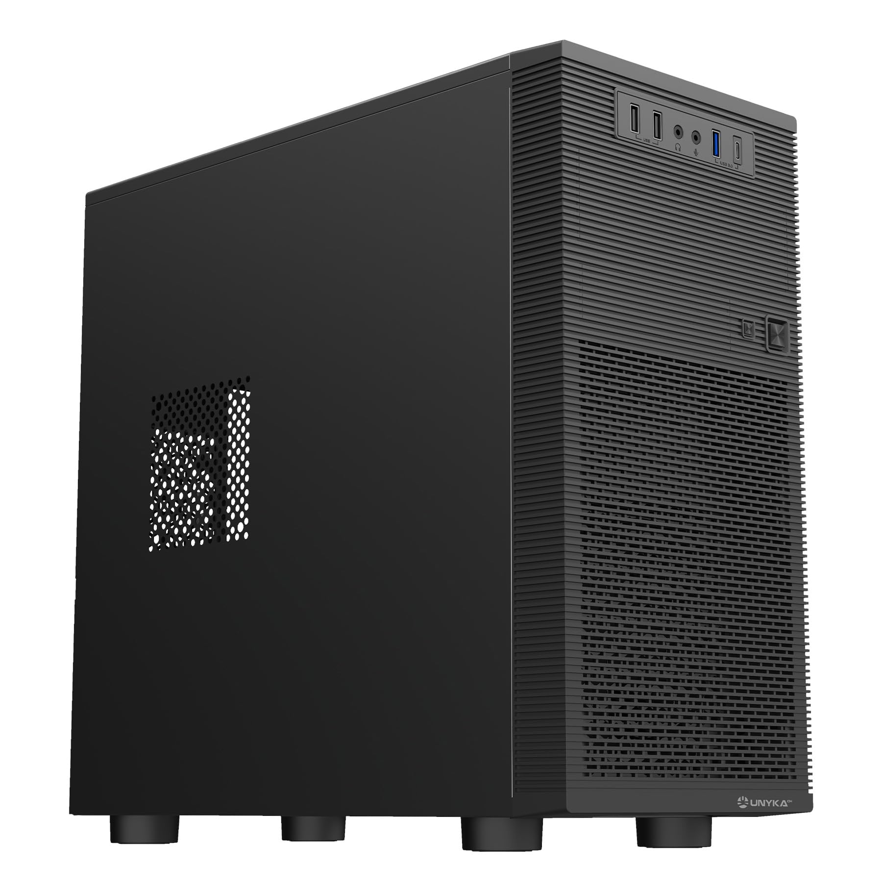 UNYKAch Aero C15 - Case per PC Micro ATX, USB-C frontale + USB 3.0, ventola da 80 mm inclusa, compatibile con mATX/ITX, GPU fino a 300 mm, 2 SSD + 2 HDD, alloggiamento esterno da 5,25" per DVD o