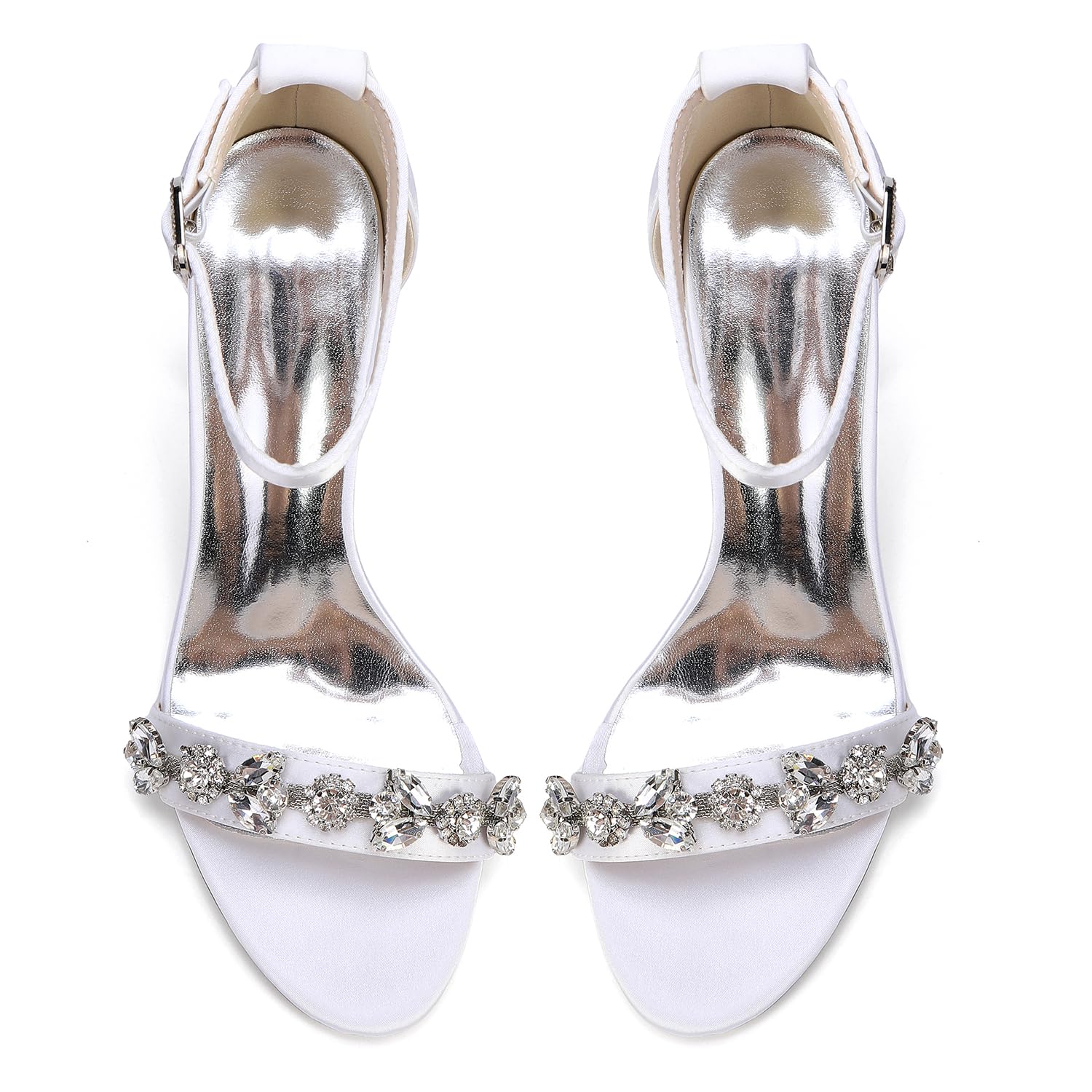 Sandalias Glamurosas de Satén con Cadena de Cristales para Mujer, Tacón Ancho 8,5cm, Zapatos de Gala Elegantes con Adorno de Pedrería para Fiestas y Bodas